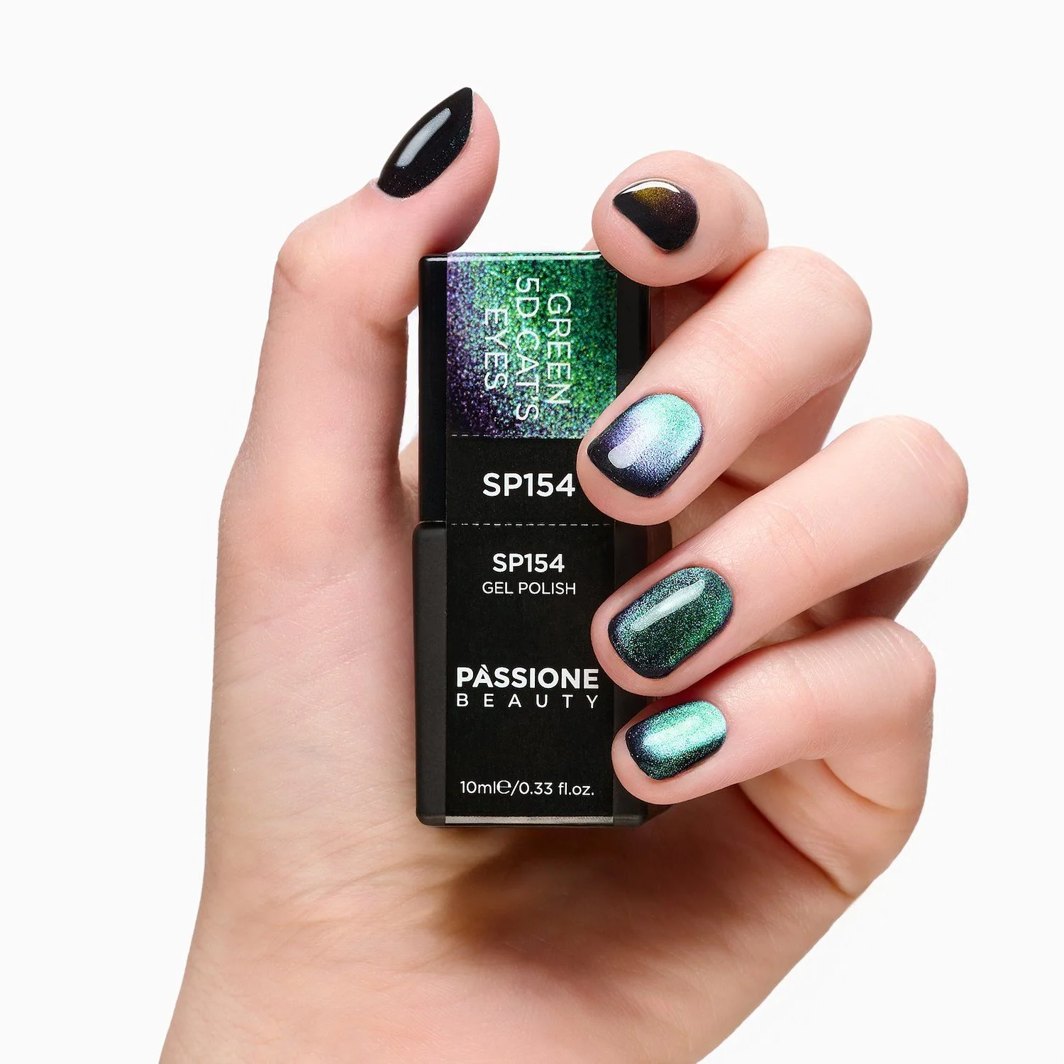 Gel Nail Polish SP154 Green 5D Cat Eye - Green Gel Polish with Cat Eye Effect - detail 2