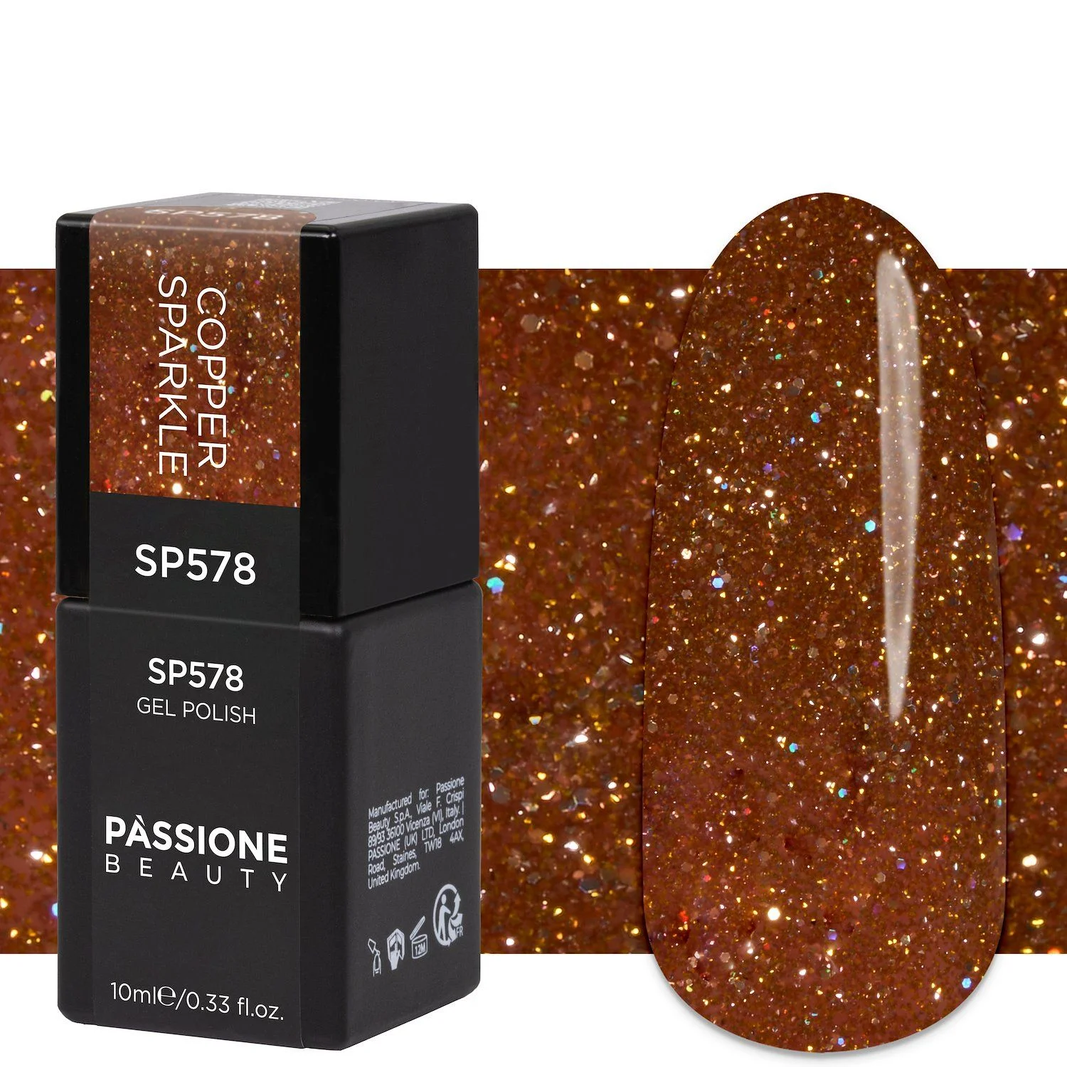 Gel Nail Polish SP578 Copper Sparkle - Copper gel polish with holographic glitter