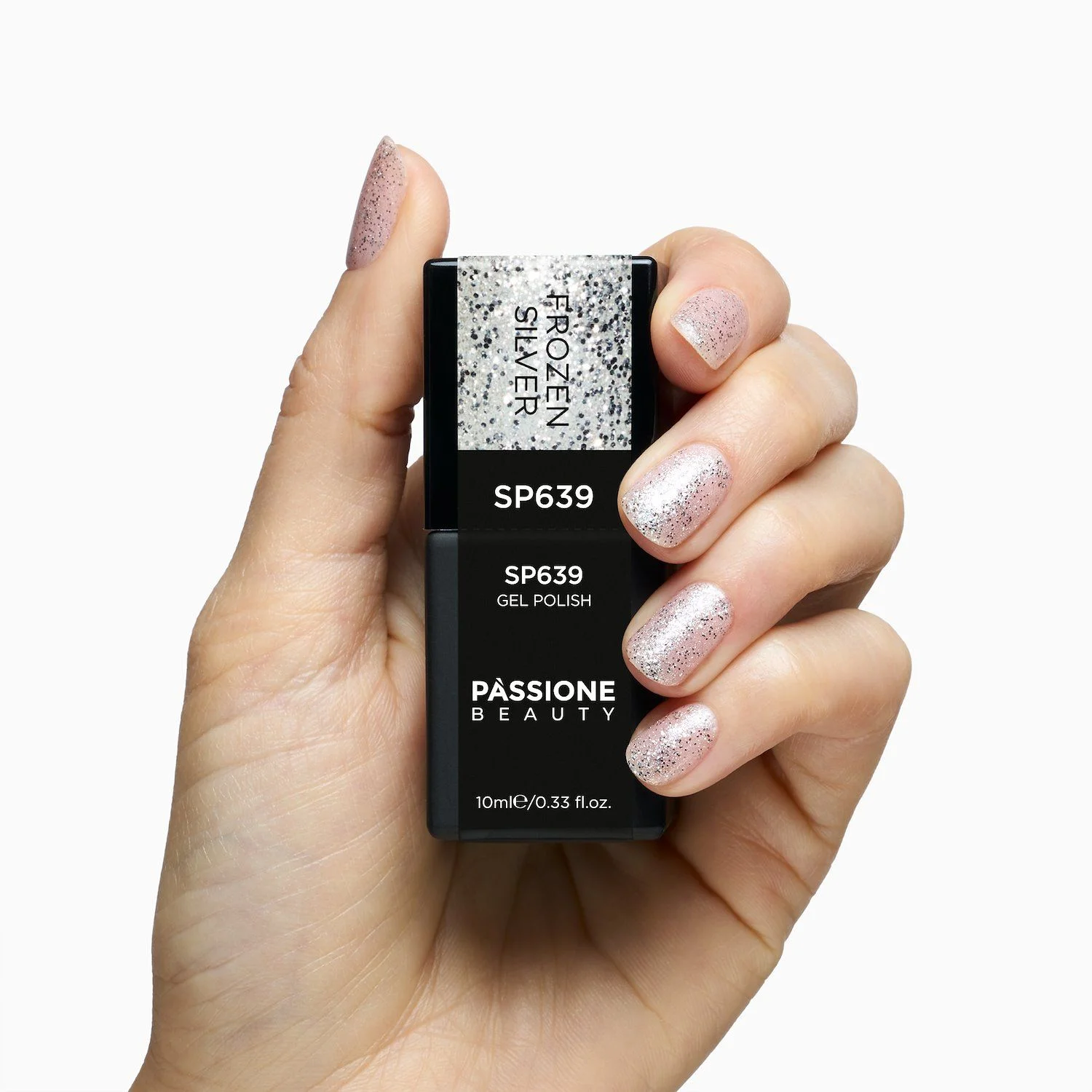 UV-Nagellack SP639 Frozen Silver - UV-Nagellack Transparent mit silbernen Glitzern - Detail 2