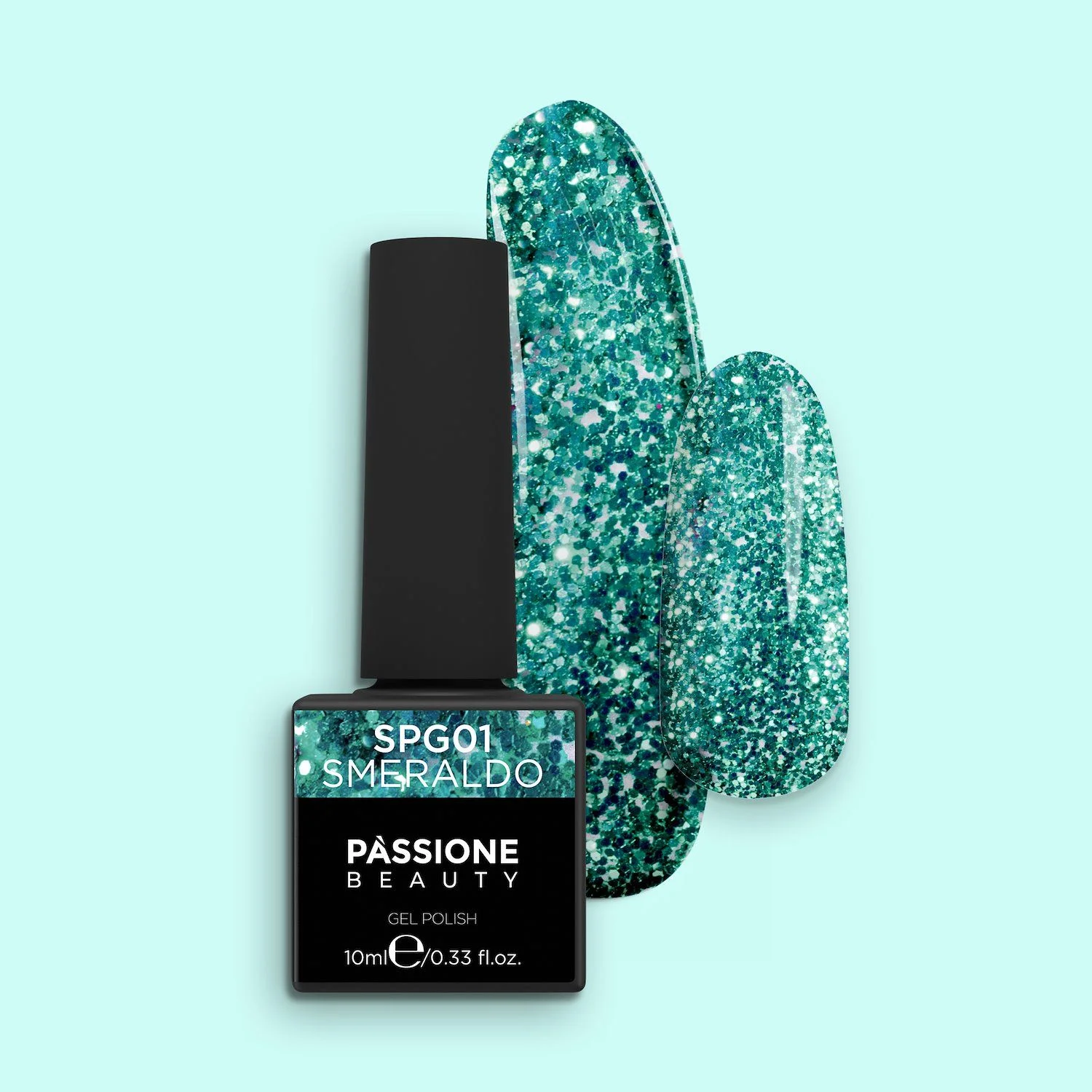 Gel Nail Polish GPG01 Smeraldo  - GPG01 Smeraldo gel polish, transparent with green micro glitter 