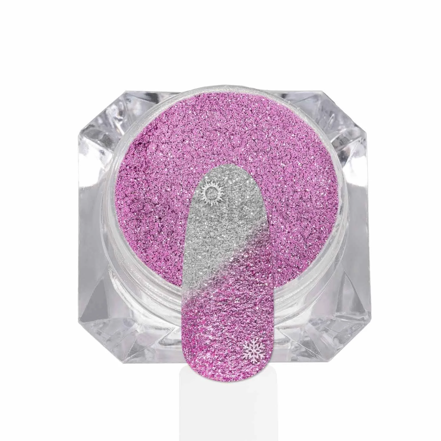 Pink Thermo Glitter - Heat-sensitive nail glitter, pink-silver