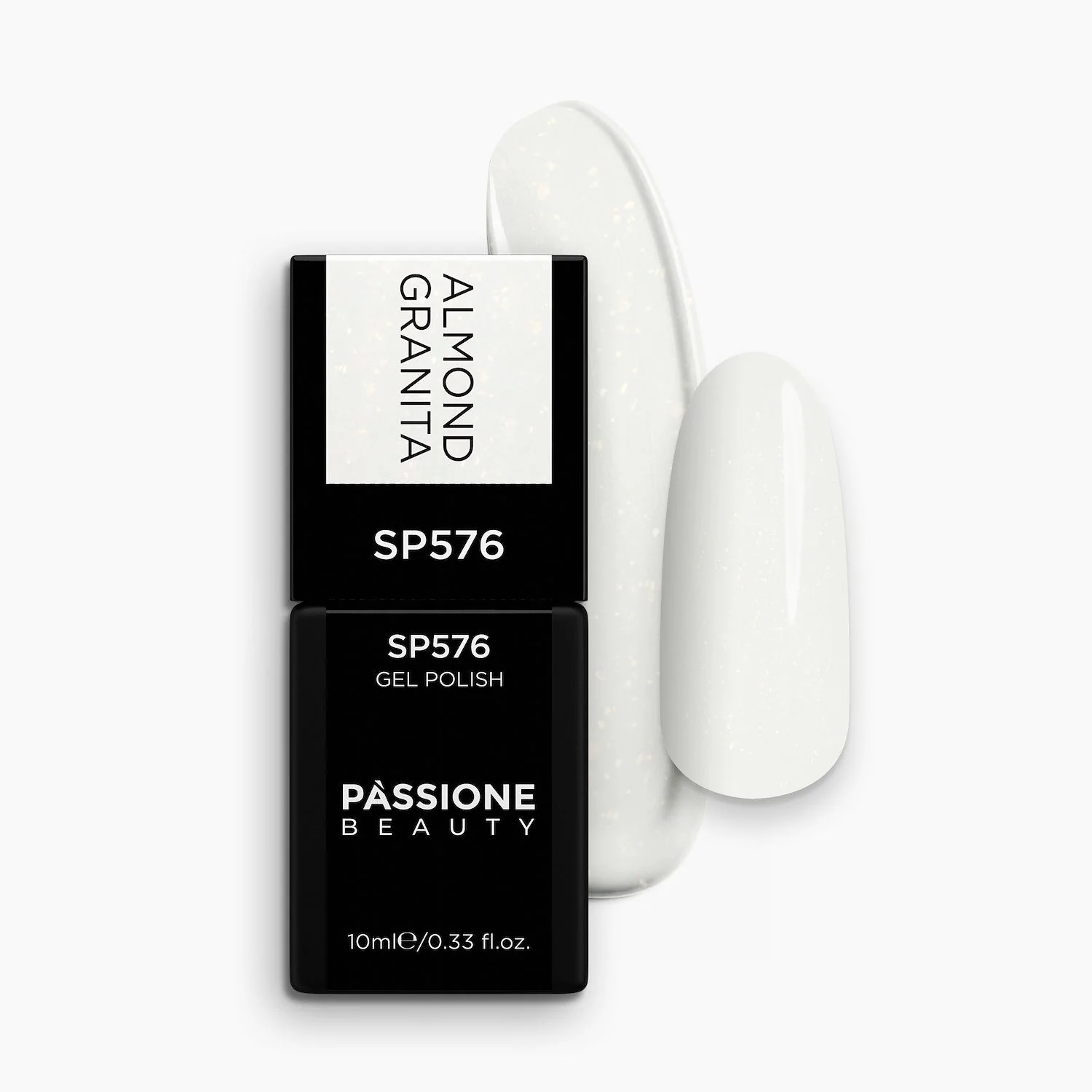 Vernis semi-permanent SP576 Almond Granita - Vernis semi-permanent blanc laiteux pailleté