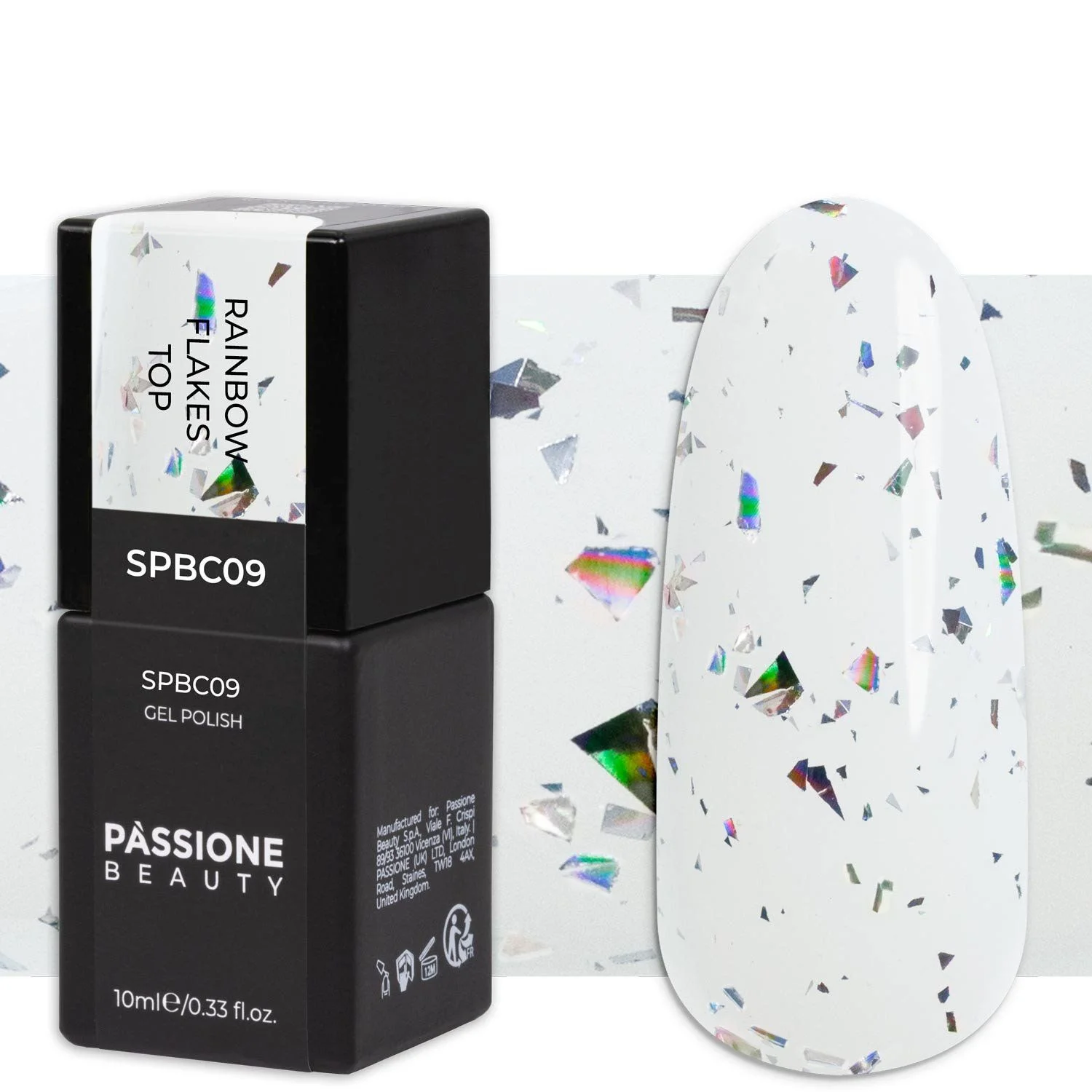 Rainbow Flakes Top 10 ml - Gel polish top coat with rainbow flakes