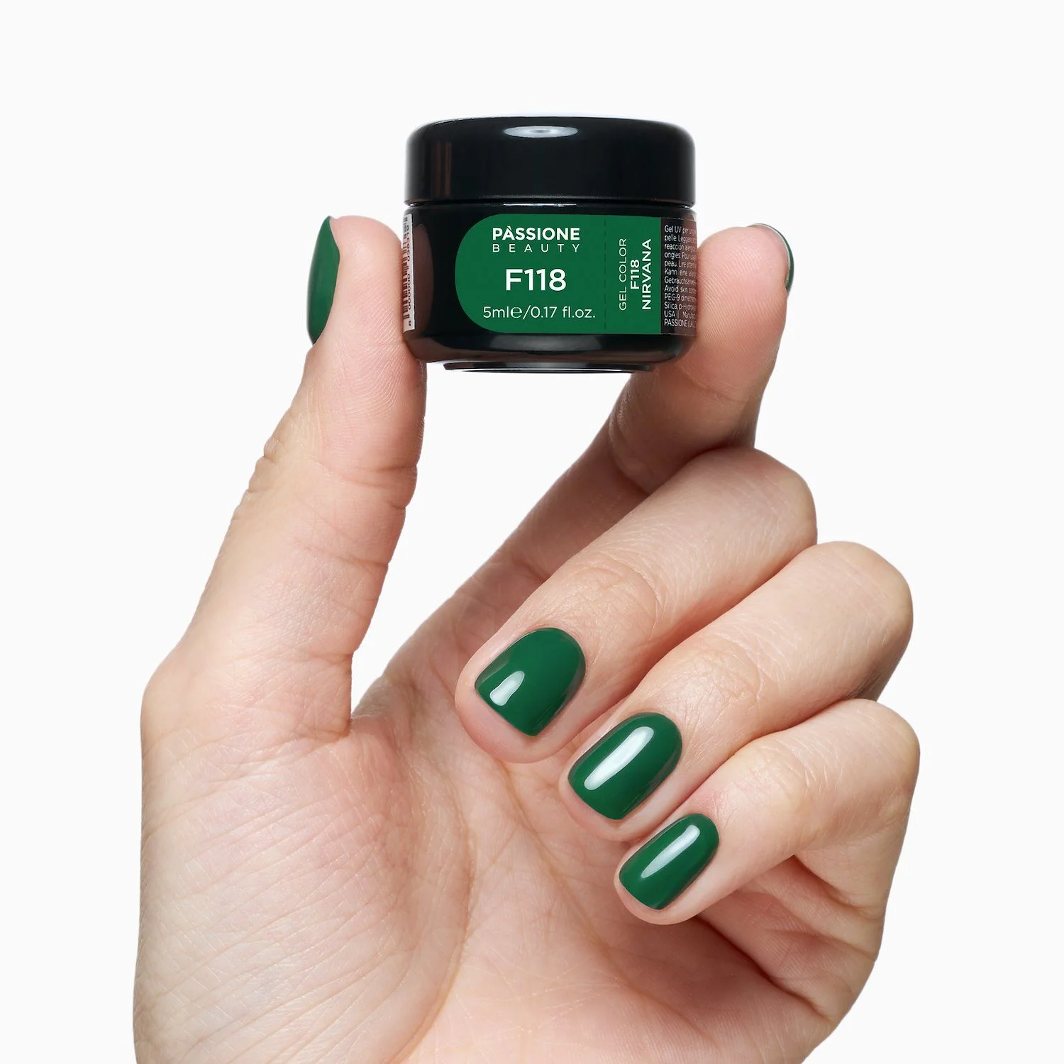 Gel color F118 Nirvana - Gel color verde botella oscuro autosellador - detalle 2