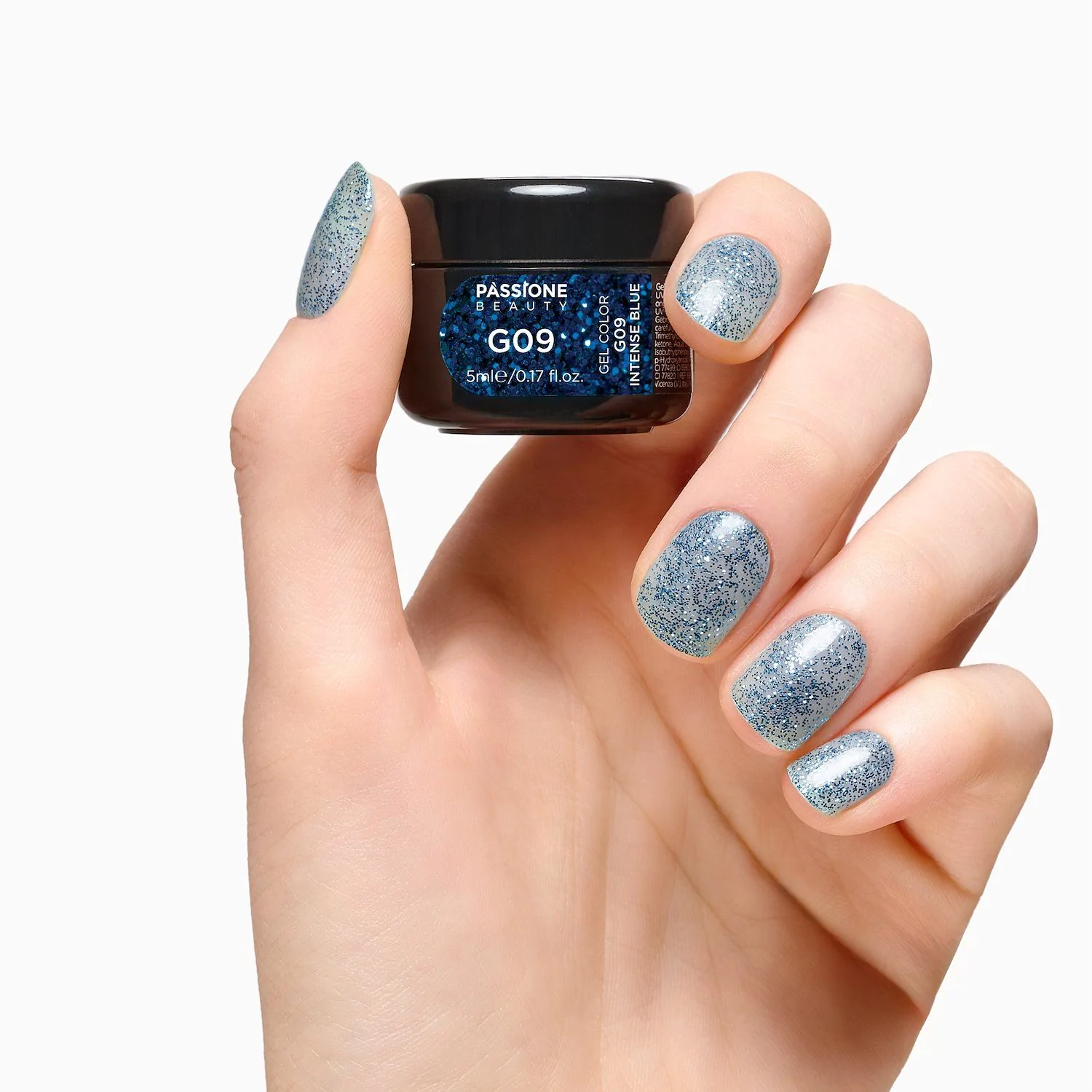 Glitter Farbgel G09 Intense Blue - Farbgel in transparent mit blauen Glitter - Detail 1