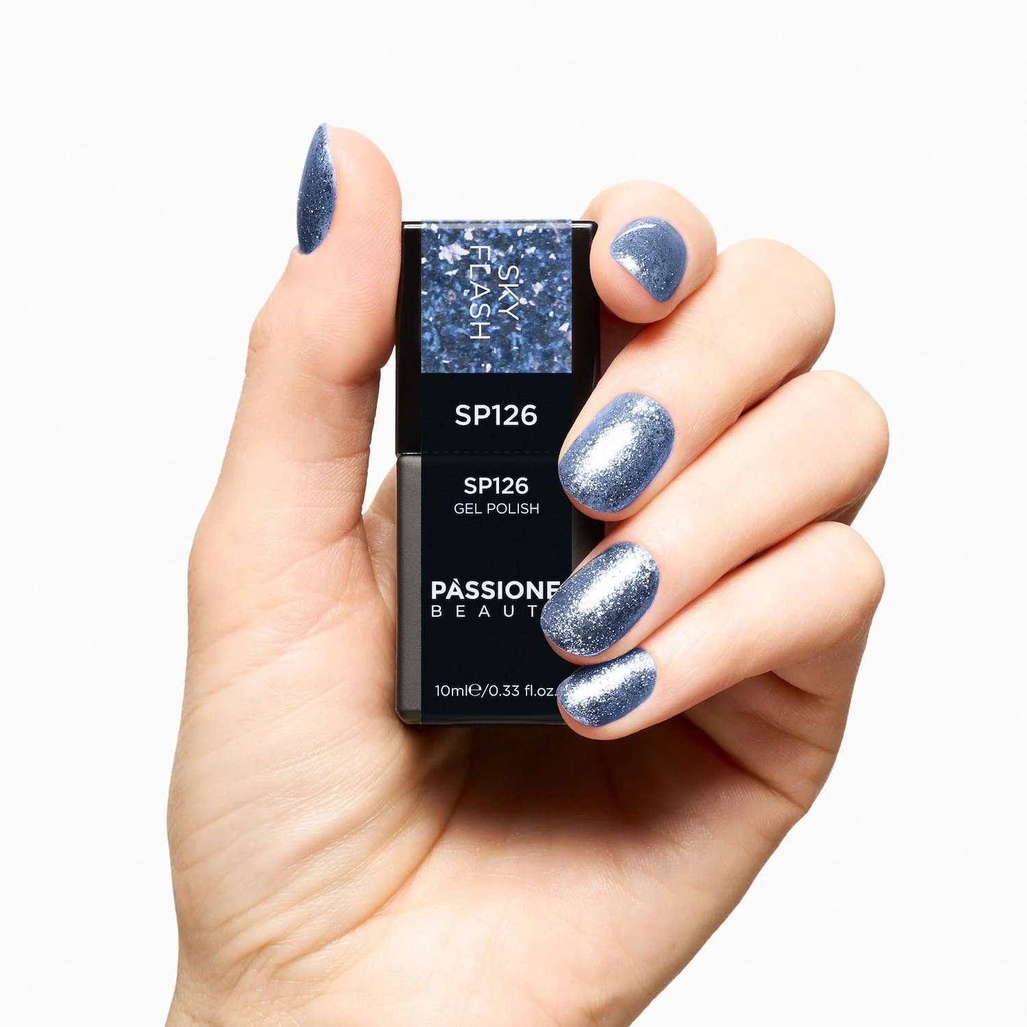 Gel Nail Polish GP126 Sky Flash  - Bright, Light Blue Gel Polish with glitter - detail 1