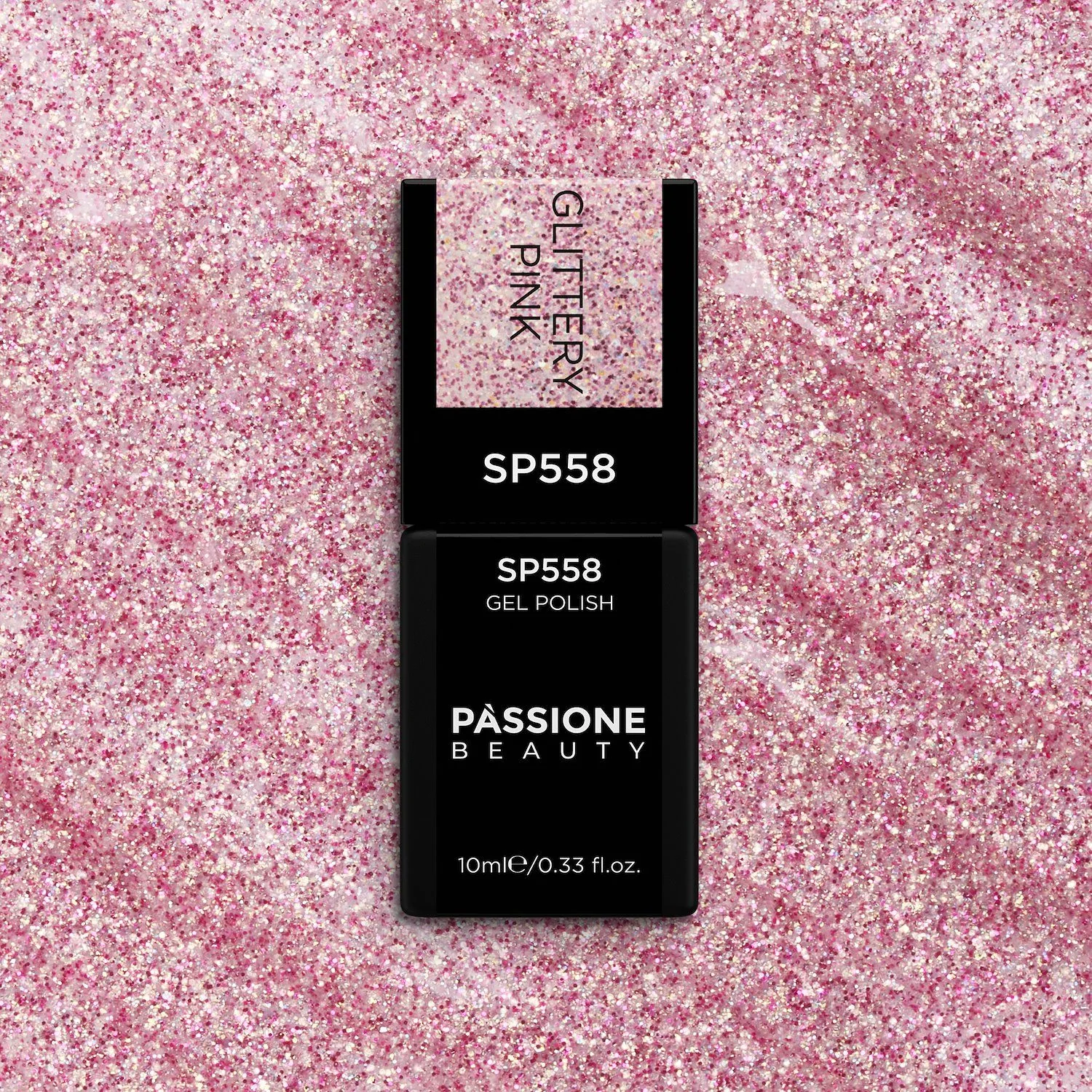 Gel Nail Polish SP558 Glittery Pink - Clear Gel Polish with Fuchsia and Holographic Micro-glitter - detail 1