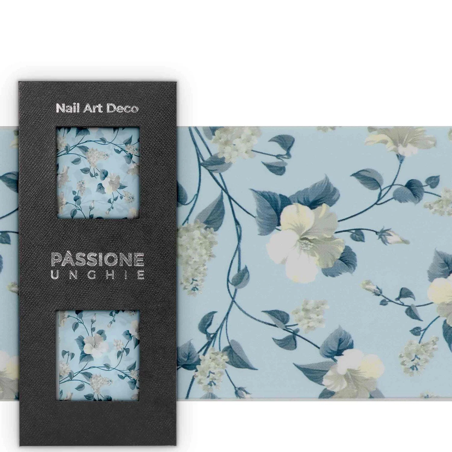 White Hibiscus - Transfer Foil - Nail Transfer Foil - white and blue floral pattern