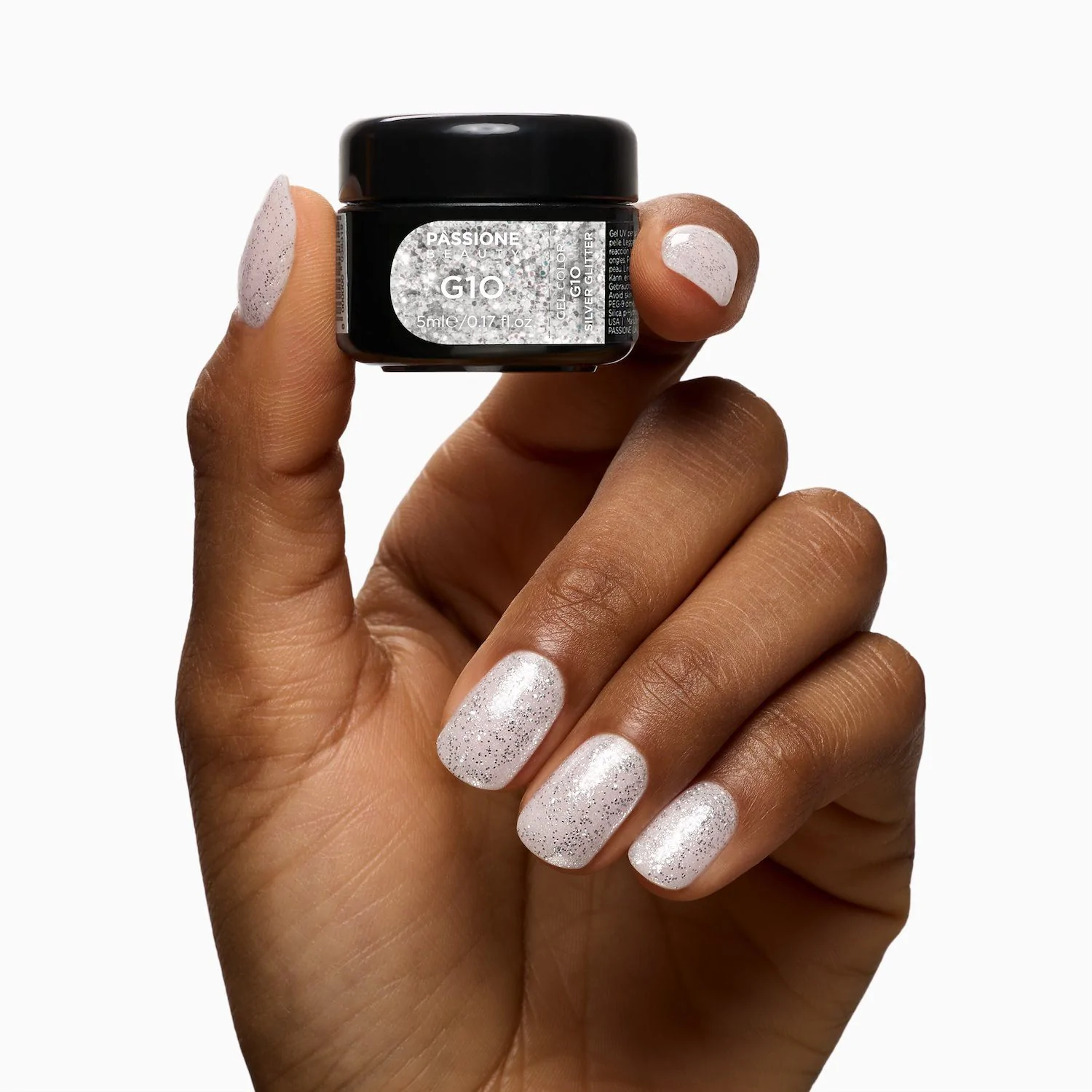 Gel Glitter G10 Silver Glitter - Gel color color plateado con purpurina - detalle 1