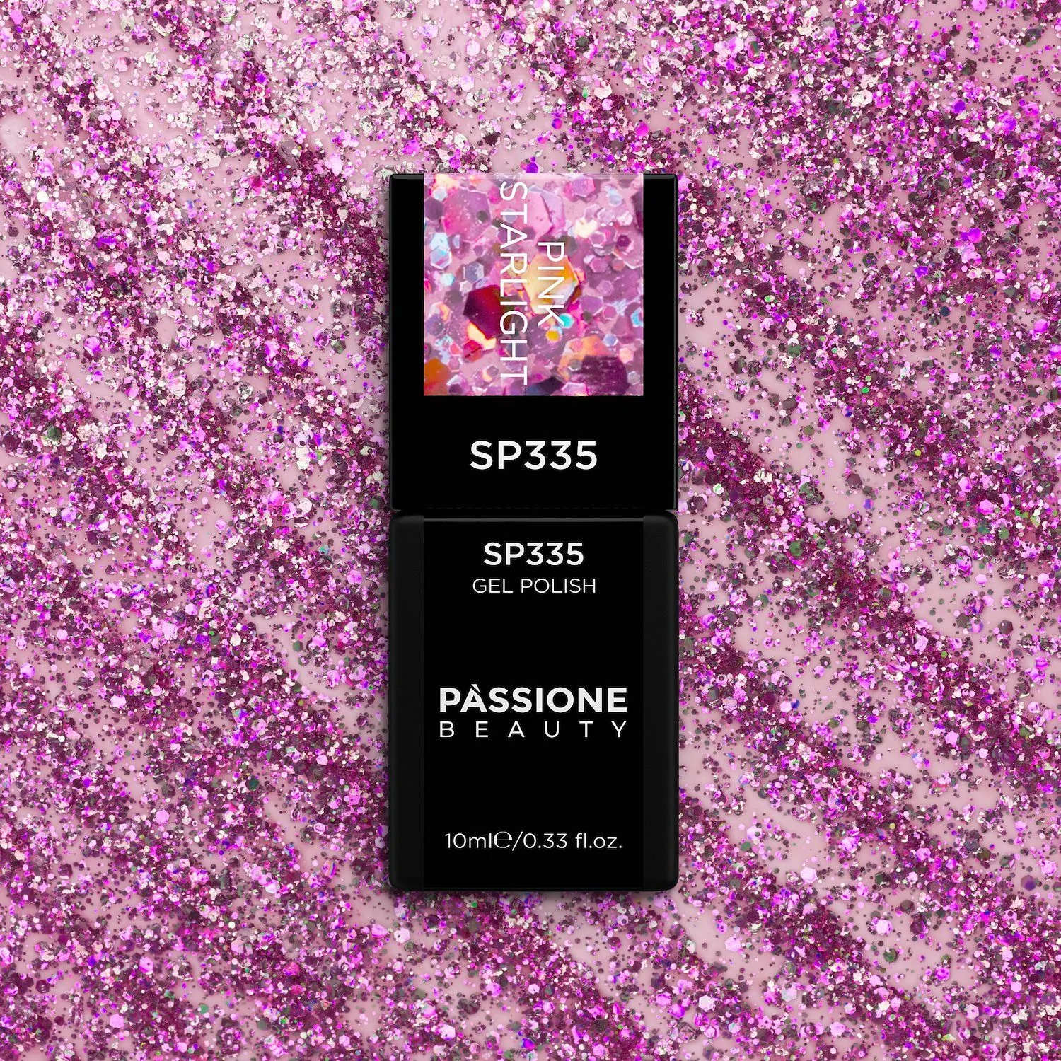 UV-Nagellack SP335 Pink Starlight - UV-Nagellack Transparent mit Fuchsia und holografischen Glitzern und Pailletten - Detail 2