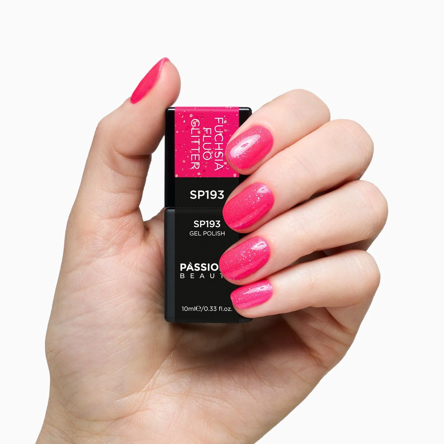 Gel Nail Polish SP193 Fuchsia Fluo Glitter - Fluo Fuchsia Gel Polish with Multicolour Glitter - detail 3