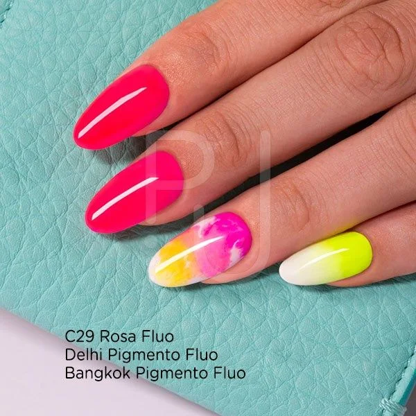 Delhi Fluo Pigment Powder - Neon yellow and pink nail art powder - detail 1