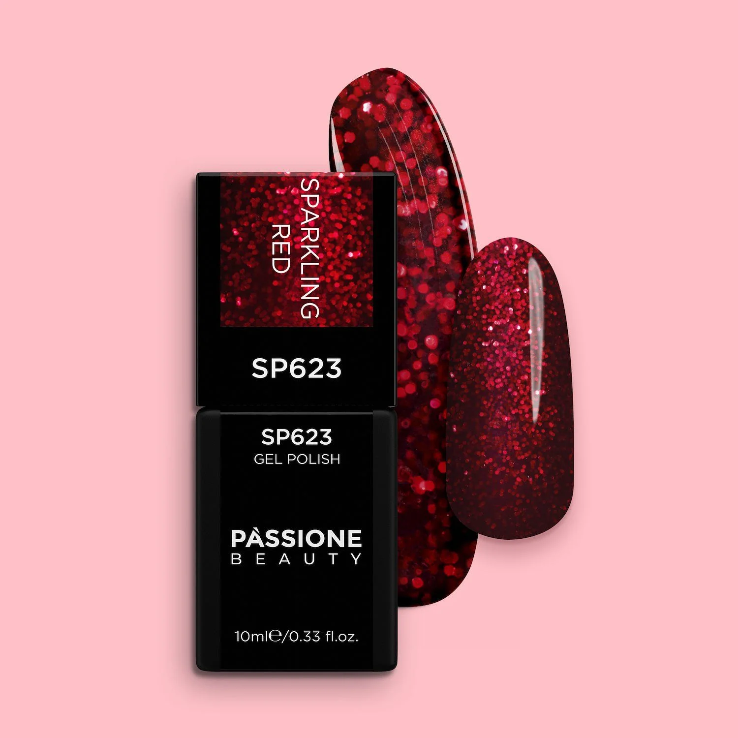 Gel Nail Polish SP623 Sparkling Red - Deep Red Gel Polish with Red Glitter