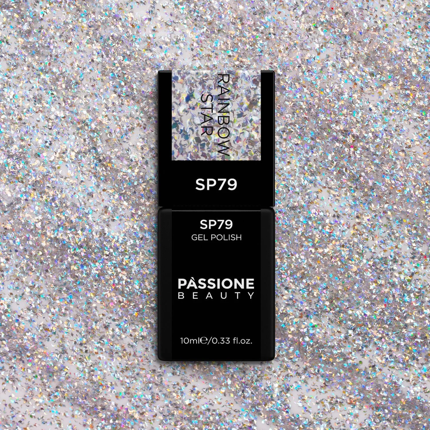 UV-Nagellack SP79 Rainbow Star - UV-Nagellack Transparent mit holografischen Silber-Flakes - Detail 1