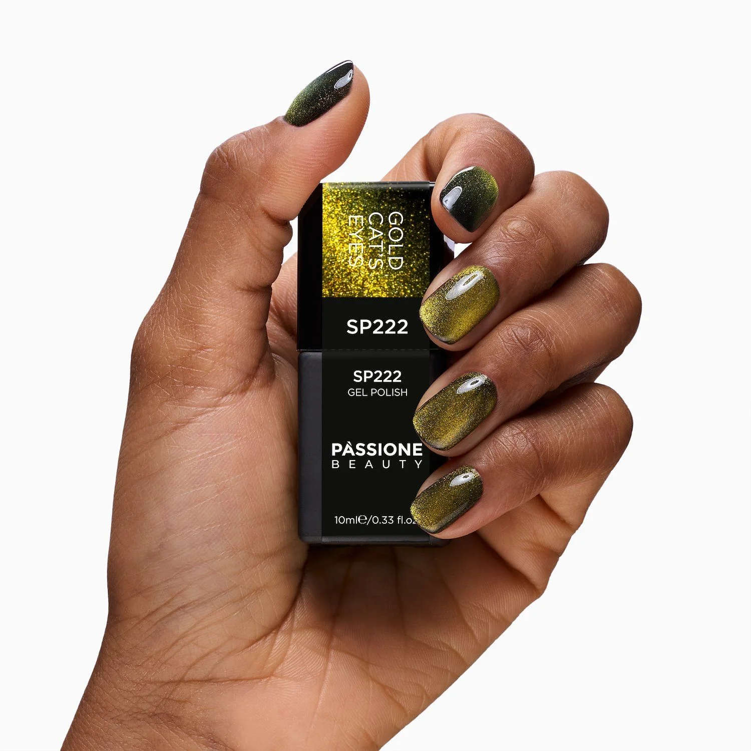 Smalto semipermanente SP222 Gold Cat Eye - Colore semipermanente oro effetto cat eye - dettaglio 3