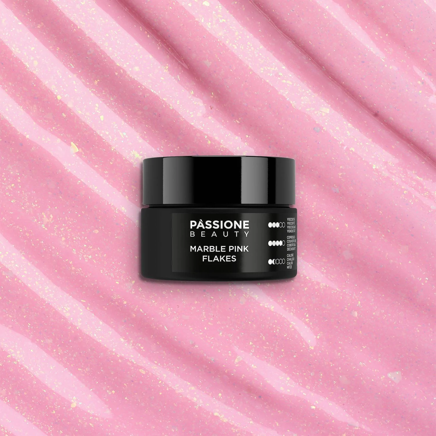 Marble Pink Flakes 15 ml - Gel de construction auto-égalisant rose avec flakes et micro-flakes holographiques - détail 2