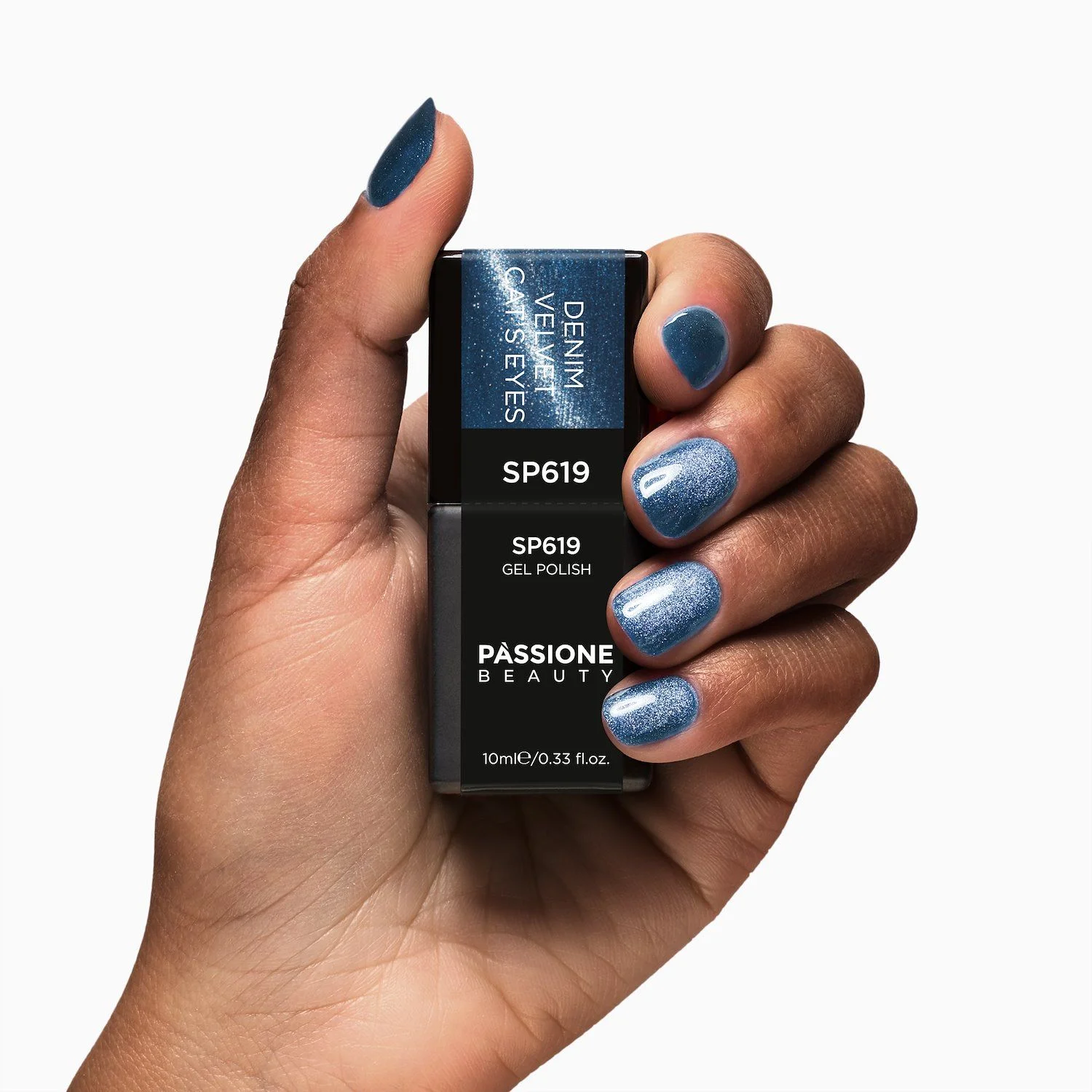 Gel Nail Polish SP619 Denim Velvet Cat Eye - Denim Blue Gel Polish with Cat Eye Effect - detail 1