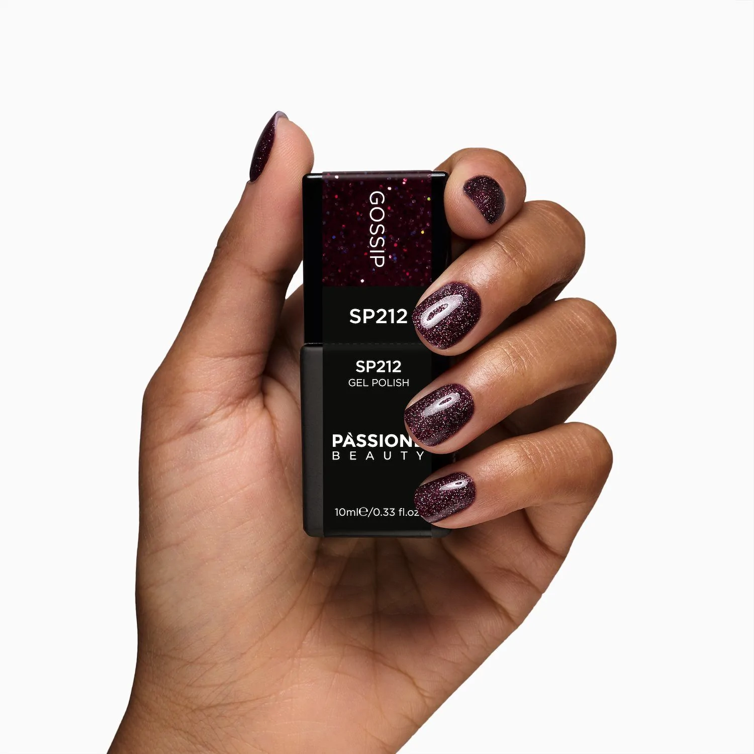 Gel Nail Polish SP212 Gossip - Burgundy Gel Polish with Holographic Micro-glitter - detail 1