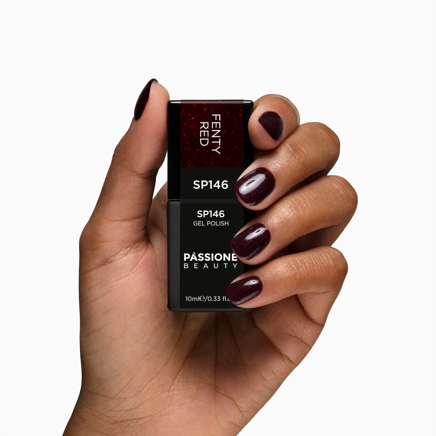 UV-Nagellack SP146 Fenty Red - UV-Nagellack Bordeaux-Violett-Tönen mit extrafeinen roten und violetten Micro-Glitzern - Detail 1