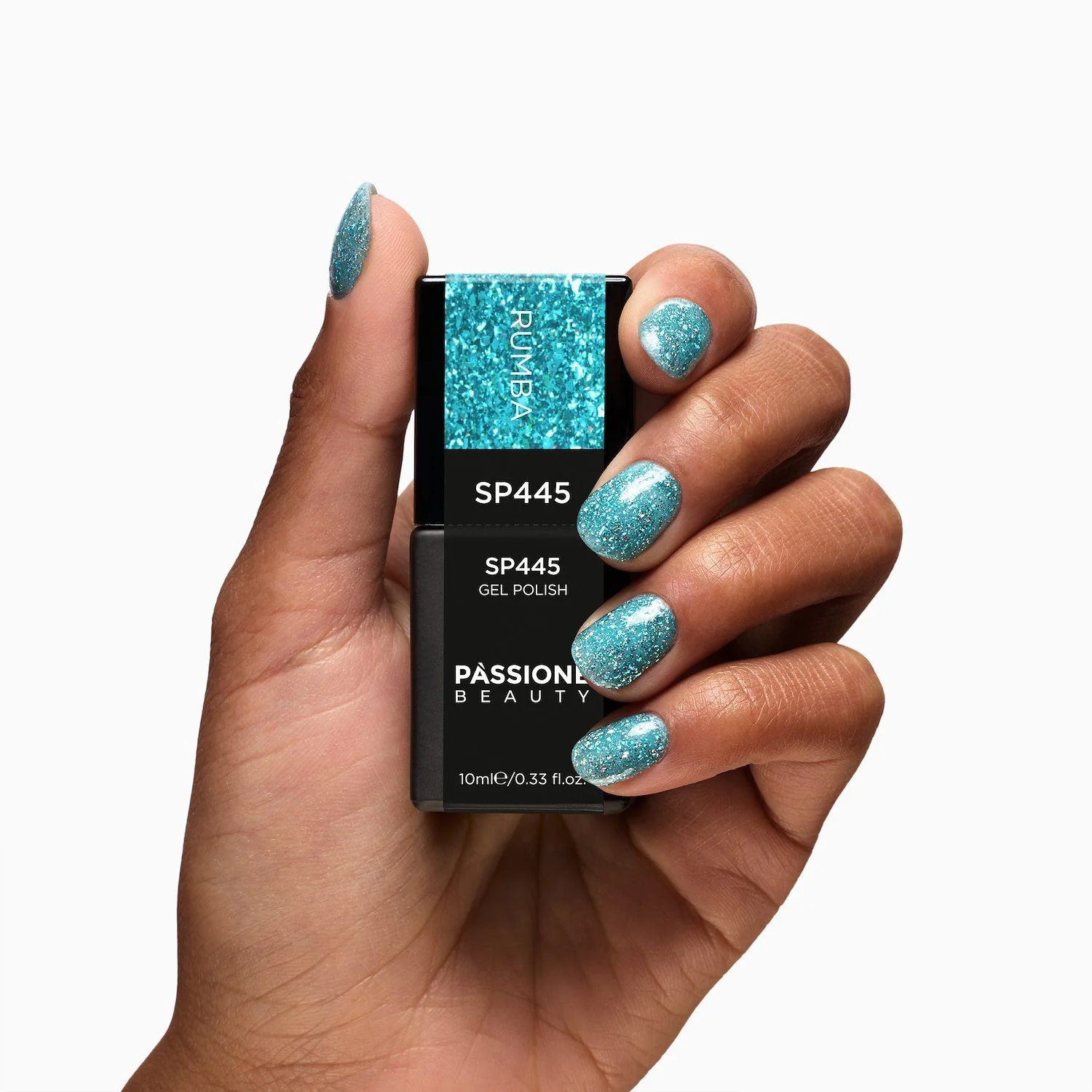 UV-Nagellack SP445 Rumba - UV-Nagellack Petrolgrün mit holografischen Glitzern und Flakes - Detail 2