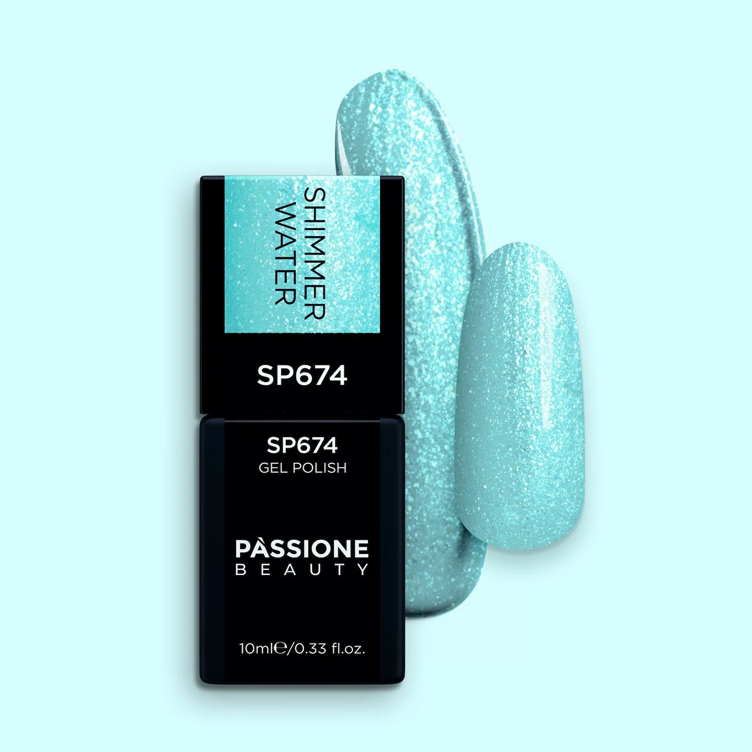 Gel Nail Polish SP674 Shimmer Water - Light Blue Gel Polish with Extra-fine Light Blue and Green Micro-glitter