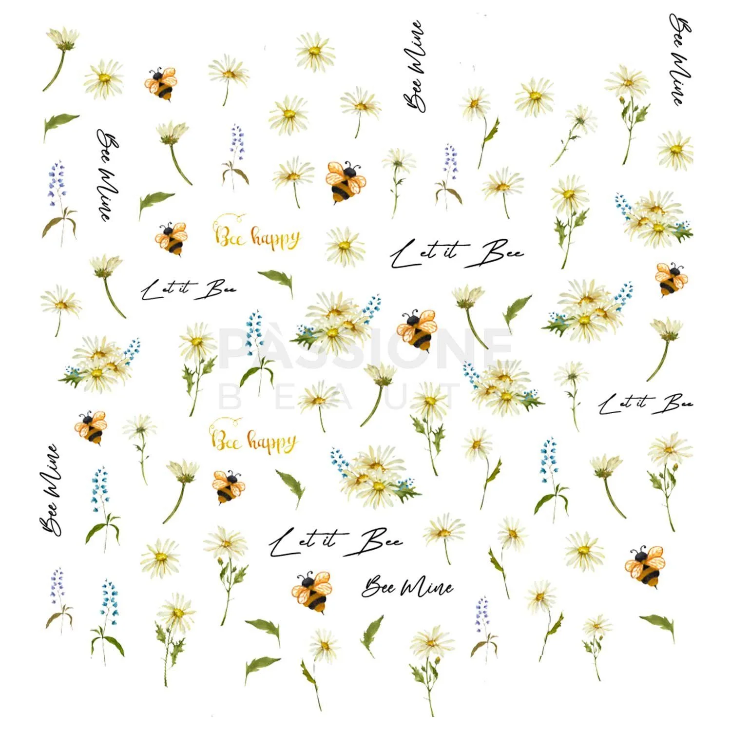 Let it Bee - Nail Stickers - Nail art stickers with flowers, bees and lettering - detail 3