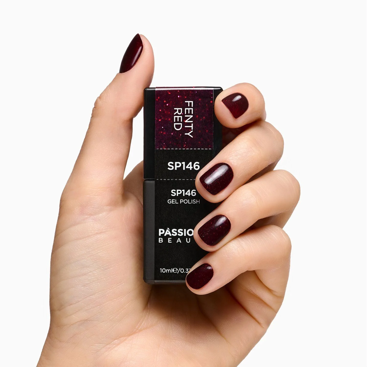 UV-Nagellack SP146 Fenty Red - UV-Nagellack Bordeaux-Violett-Tönen mit extrafeinen roten und violetten Micro-Glitzern - Detail 3