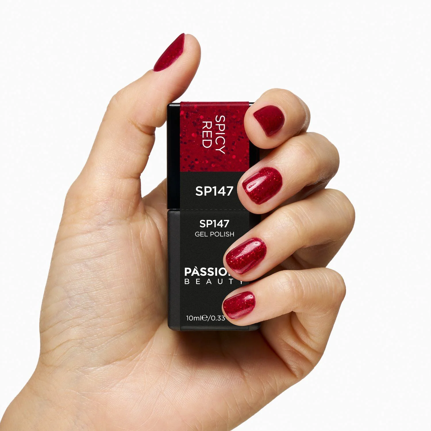 UV-Nagellack SP147 Spicy Red - UV-Nagellack Rot mit roten Glitzern - Detail 3