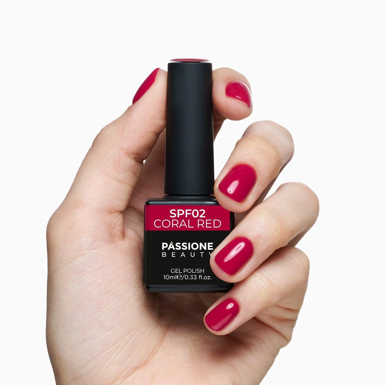 UV Nagellack SNF02 Coral Red - UV Nagellack in dunklem Korallrot - Detail 1