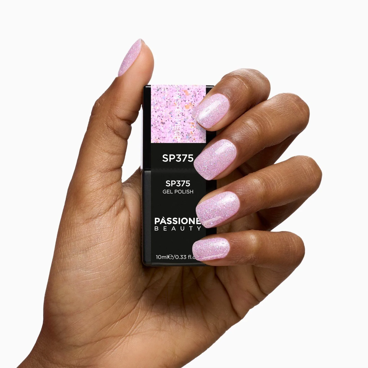 UV-Nagellack SP375 Masterpiece - UV-Nagellack Rosa Transparent mit rosa, lila und goldenen Micro-Glitzern und Flakes - Detail 2