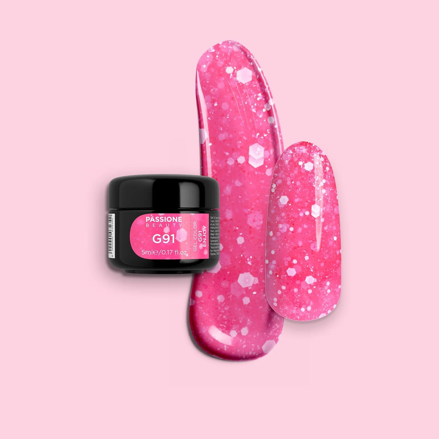 Gel Glitter G91 Enjoy - Fuchsia Glitter Gel with white glitter and sequins