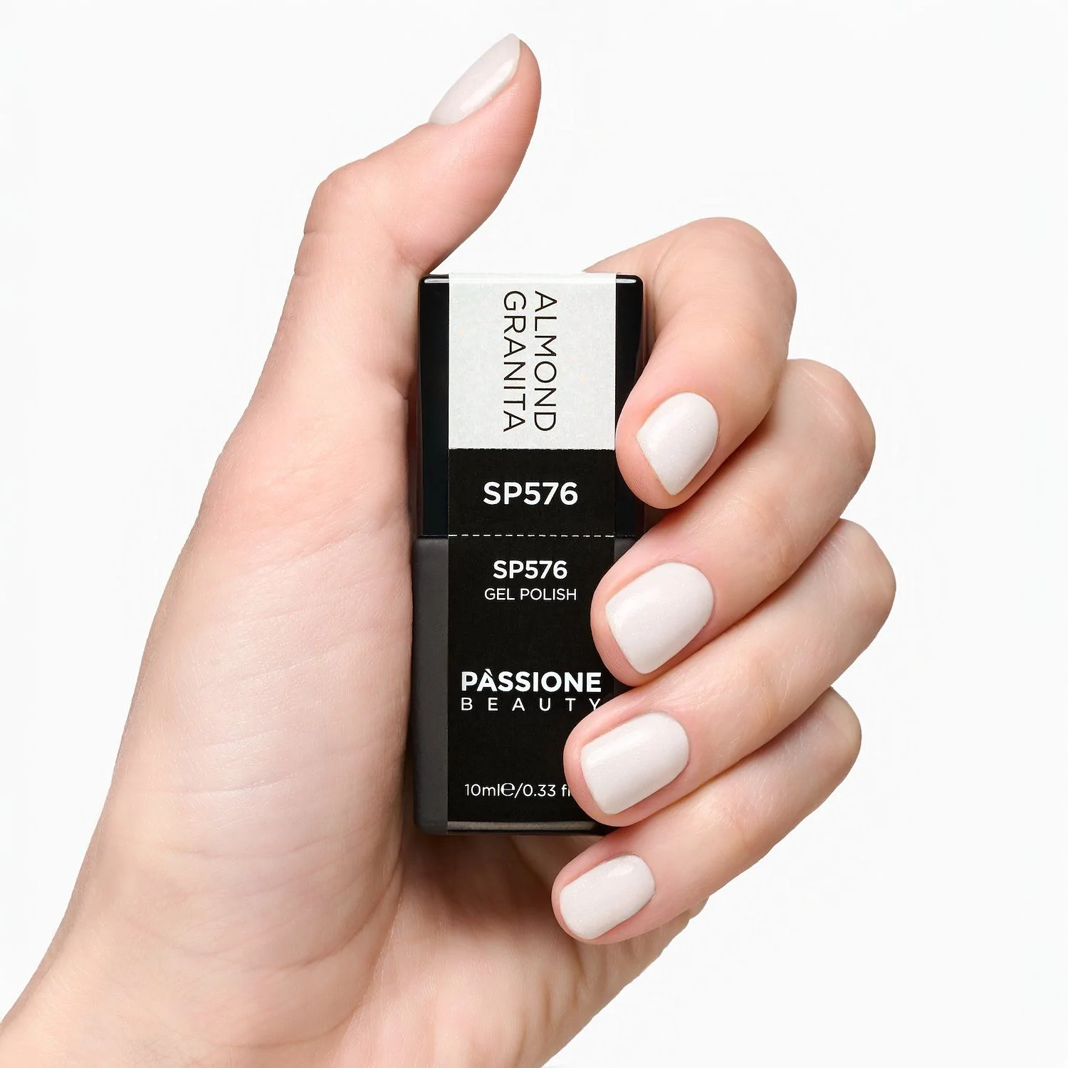 Vernis semi-permanent SP576 Almond Granita - Vernis semi-permanent blanc laiteux pailleté - détail 2