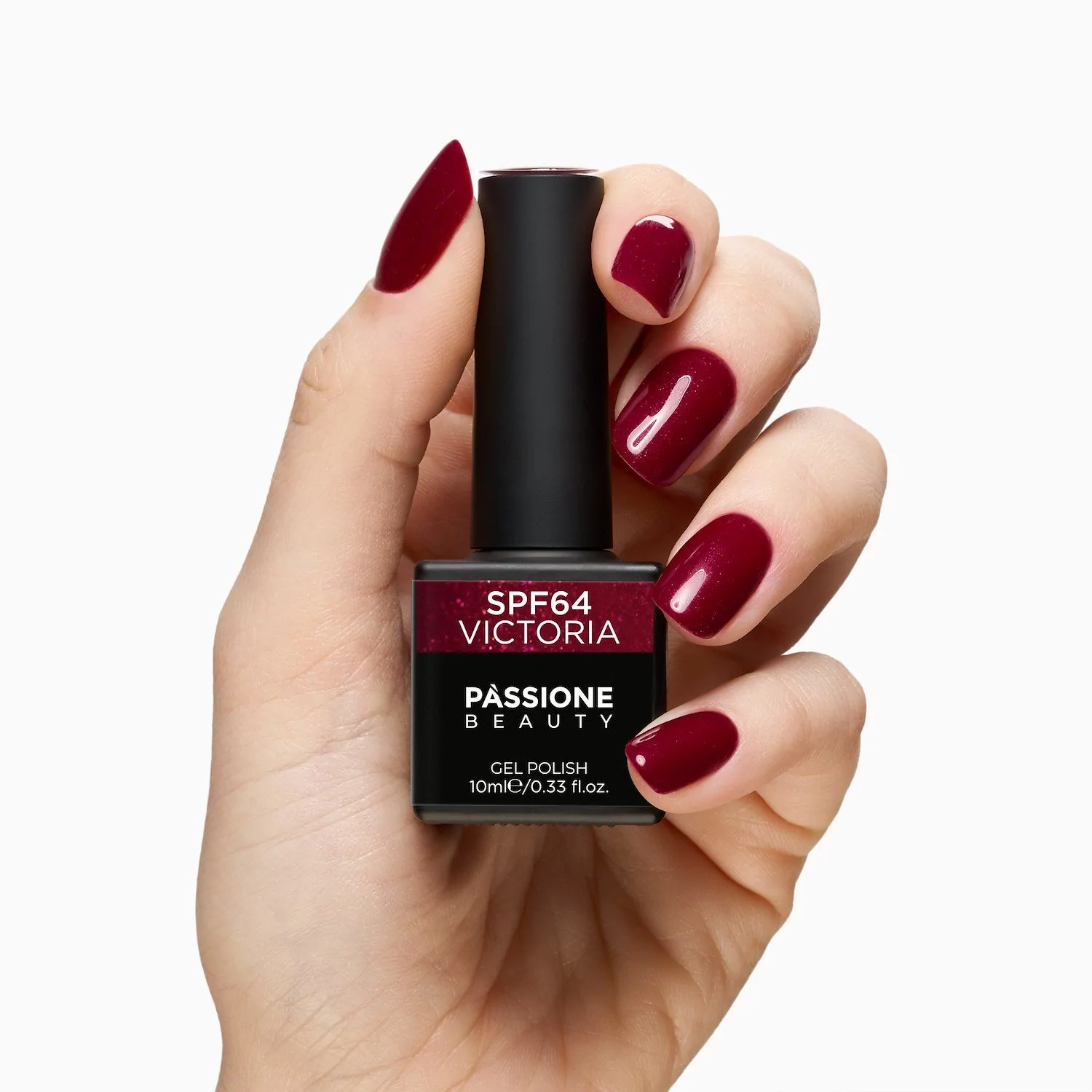 UV Nagellack SNF64 Victoria - UV Nagellack in tiefem Burgunder mit Microglitter - Detail 1