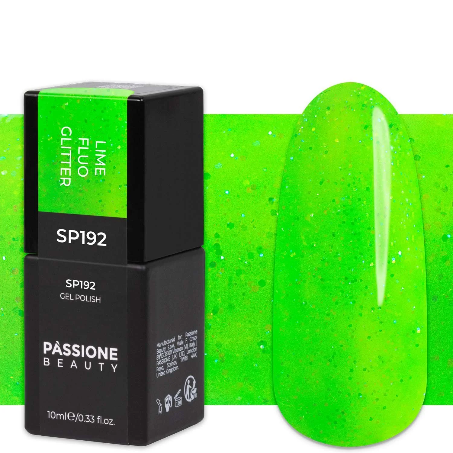 Gel Nail Polish GP192 Lime Fluo Glitter  - Lime Green Gel Polish with micro glitter