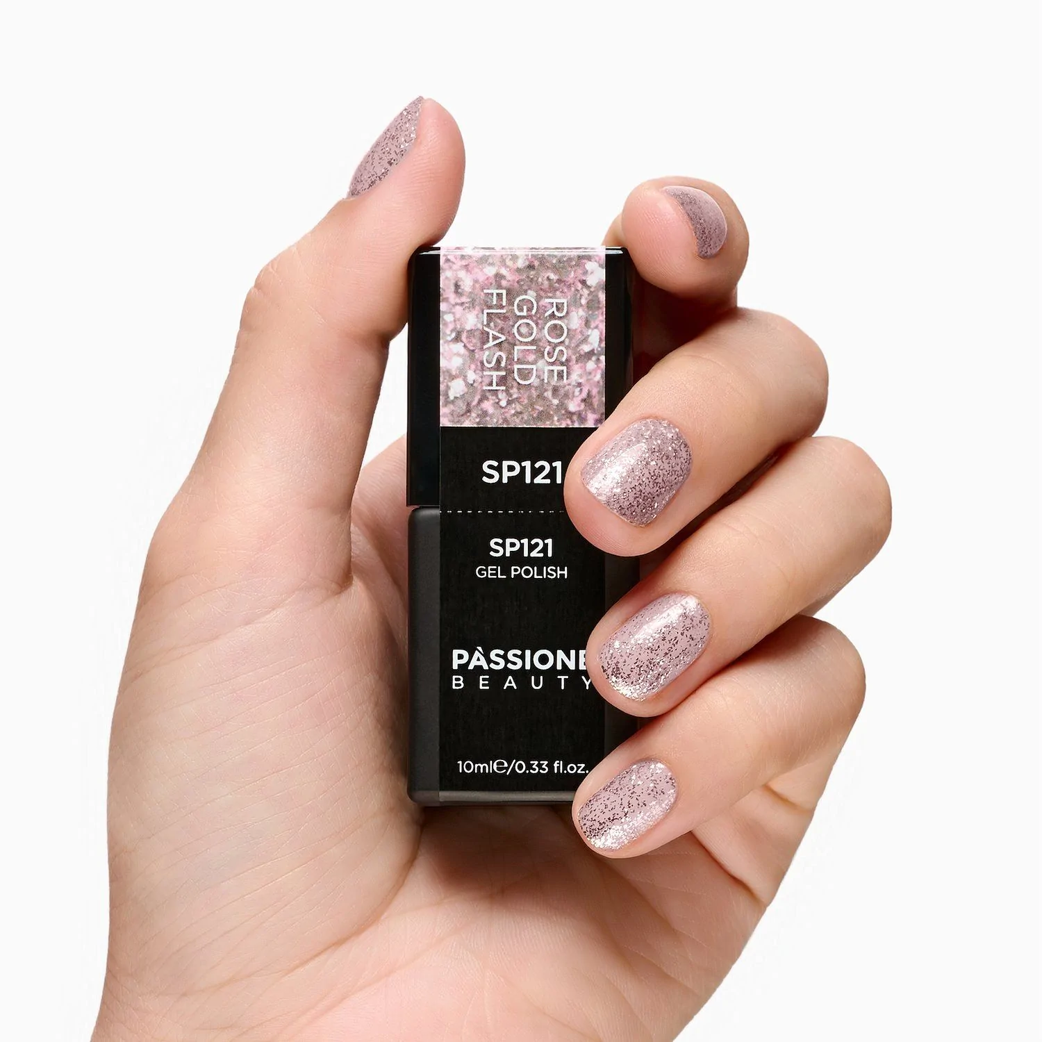UV-Nagellack SP121 Rose Gold Flash - UV-Nagellack Rosa mit Glitzer und Rose-Gold-Flakes - Detail 3