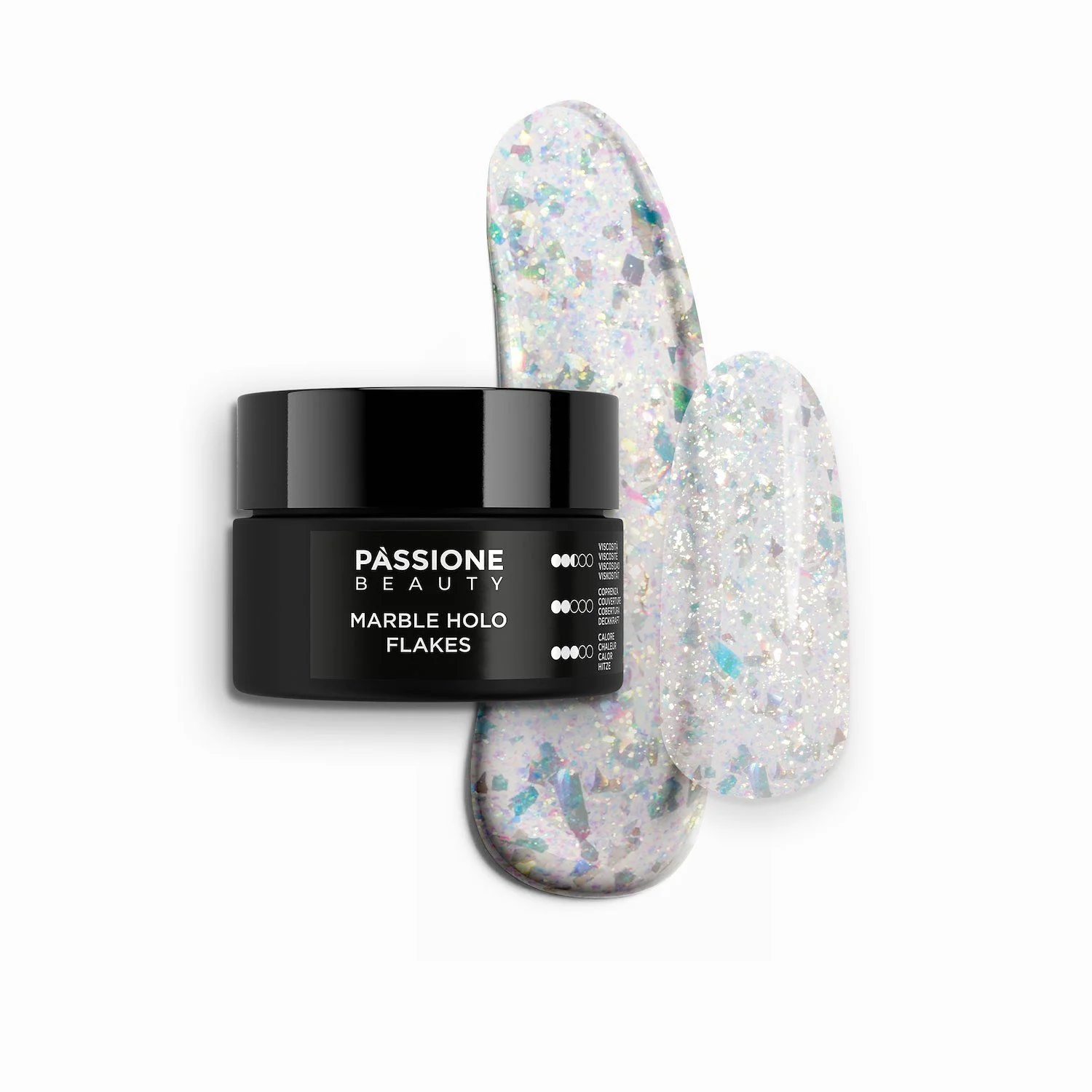 Marble Holo Flakes 15 ml - Gel de construction auto-égalisant transparent avec flakes et micro-flakes holographiques