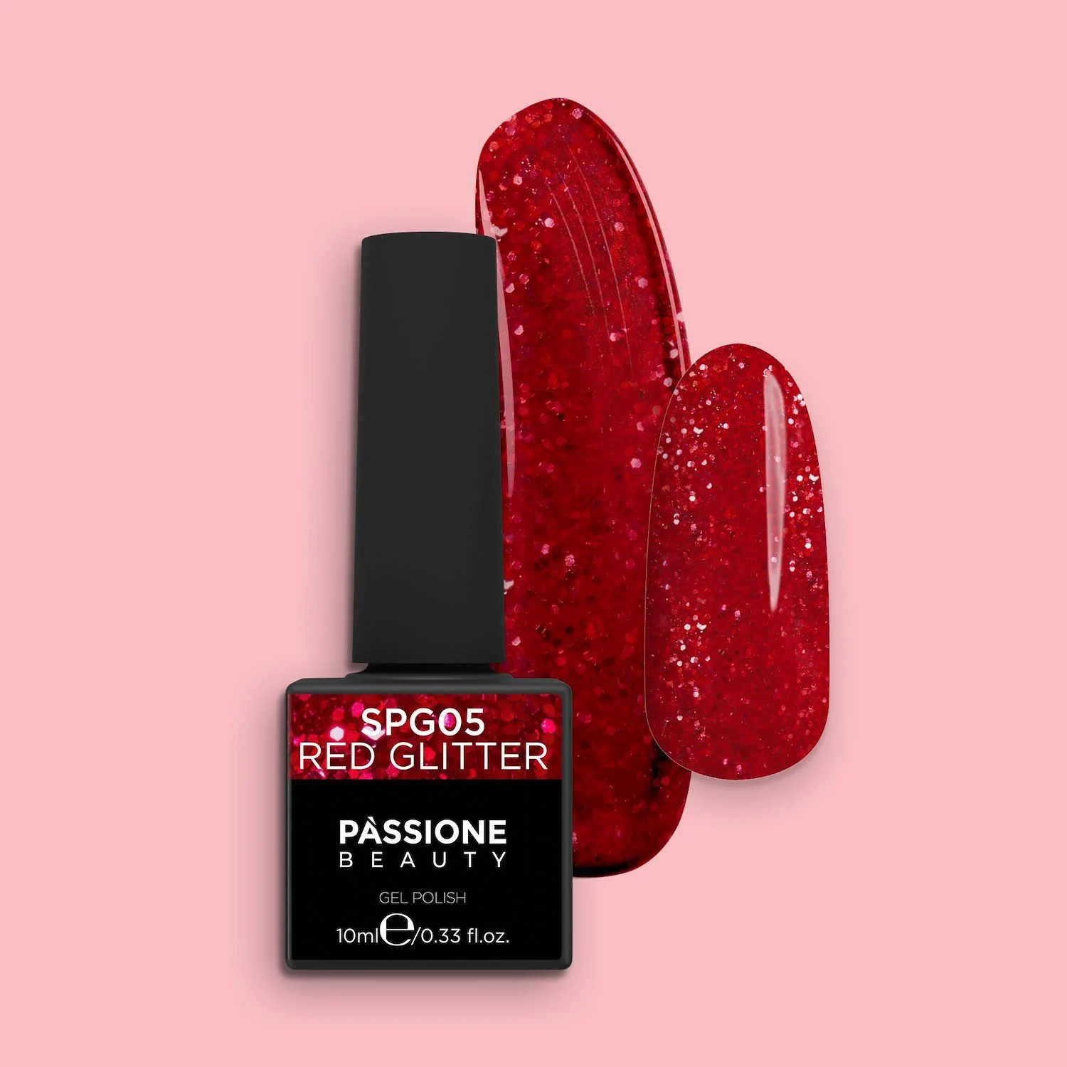 Gel Polish GPG05 Red Glitter - GPG05 Red gel polish, red with micro glitter