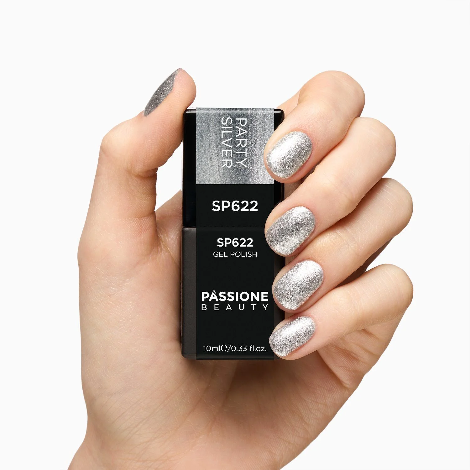 UV-Nagellack SP622 Party Silver - UV-Nagellack Perlmutt Silber mit silbernen Micro-Glitzern - Detail 2