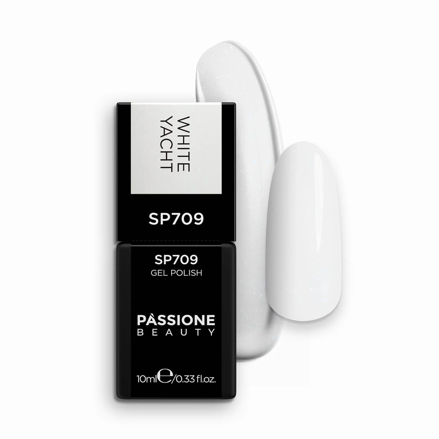 Vernis semi-permanent SP709 White Yacht - Vernis semi-permanent blanc laieux avec micro-paillettes