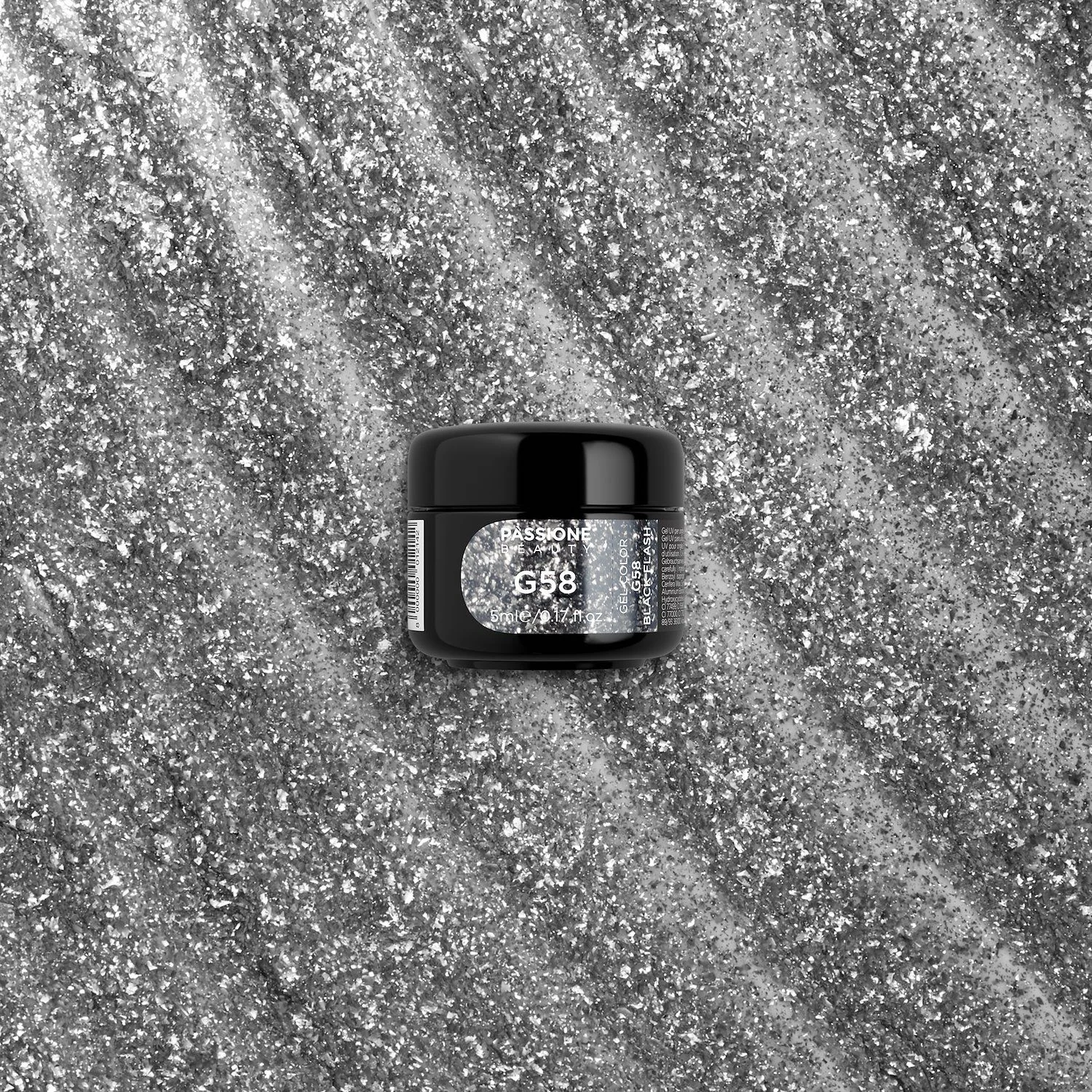 Glitter Farbgel G58 Black Flash - Farbgel in Schwarz mit Silberglitzer - Detail 2
