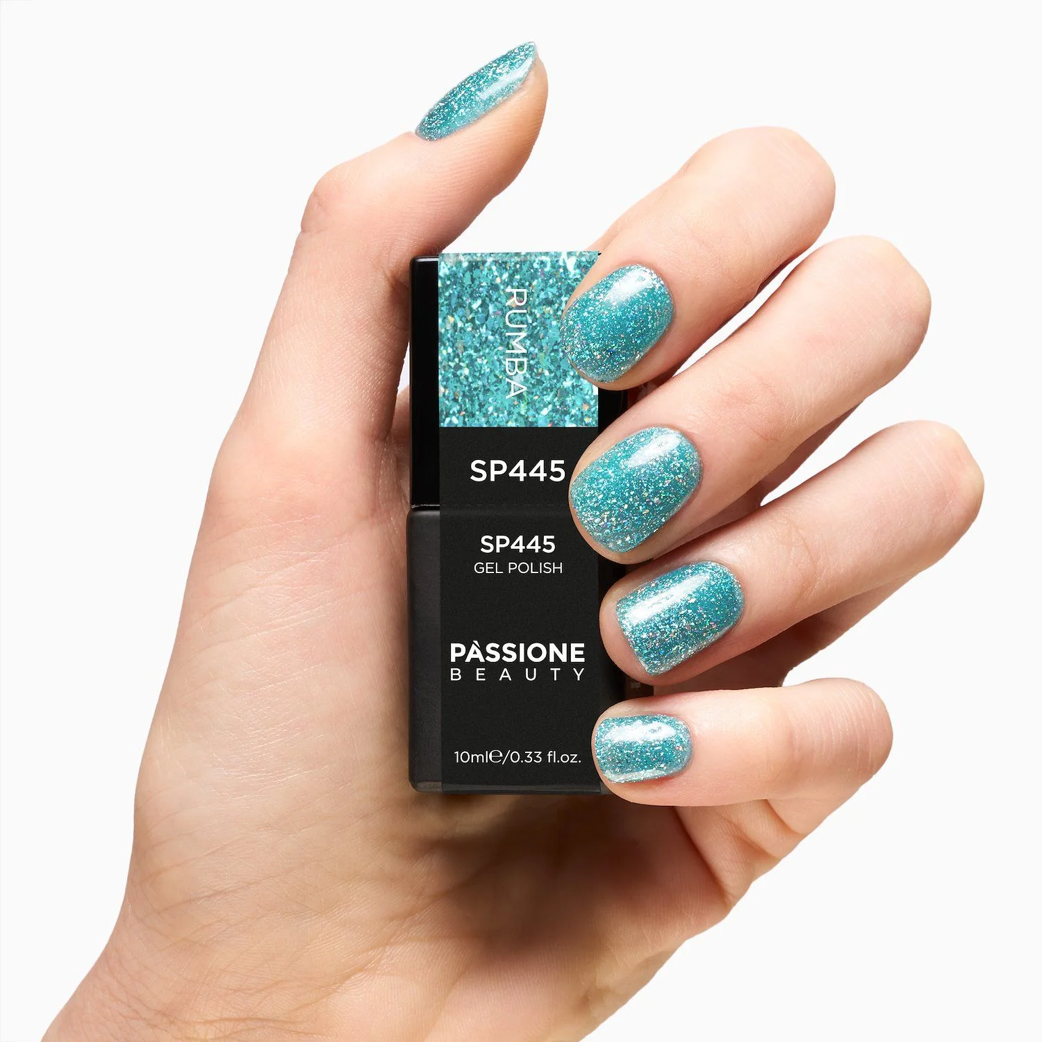 UV-Nagellack SP445 Rumba - UV-Nagellack Petrolgrün mit holografischen Glitzern und Flakes - Detail 3