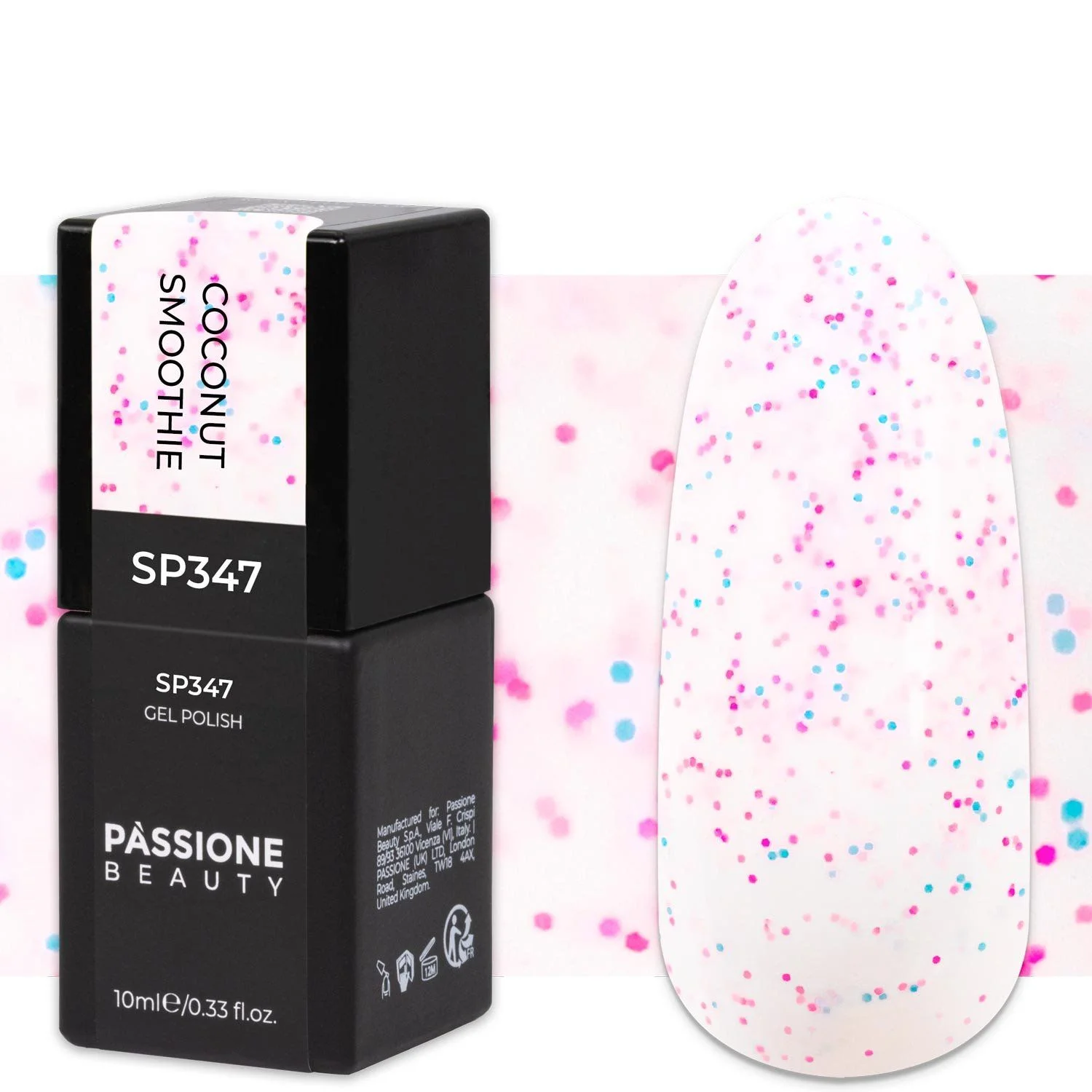 Gel Nail Polish GP347 Coconut Smoothie - White Gel Polish with coloured micro particles