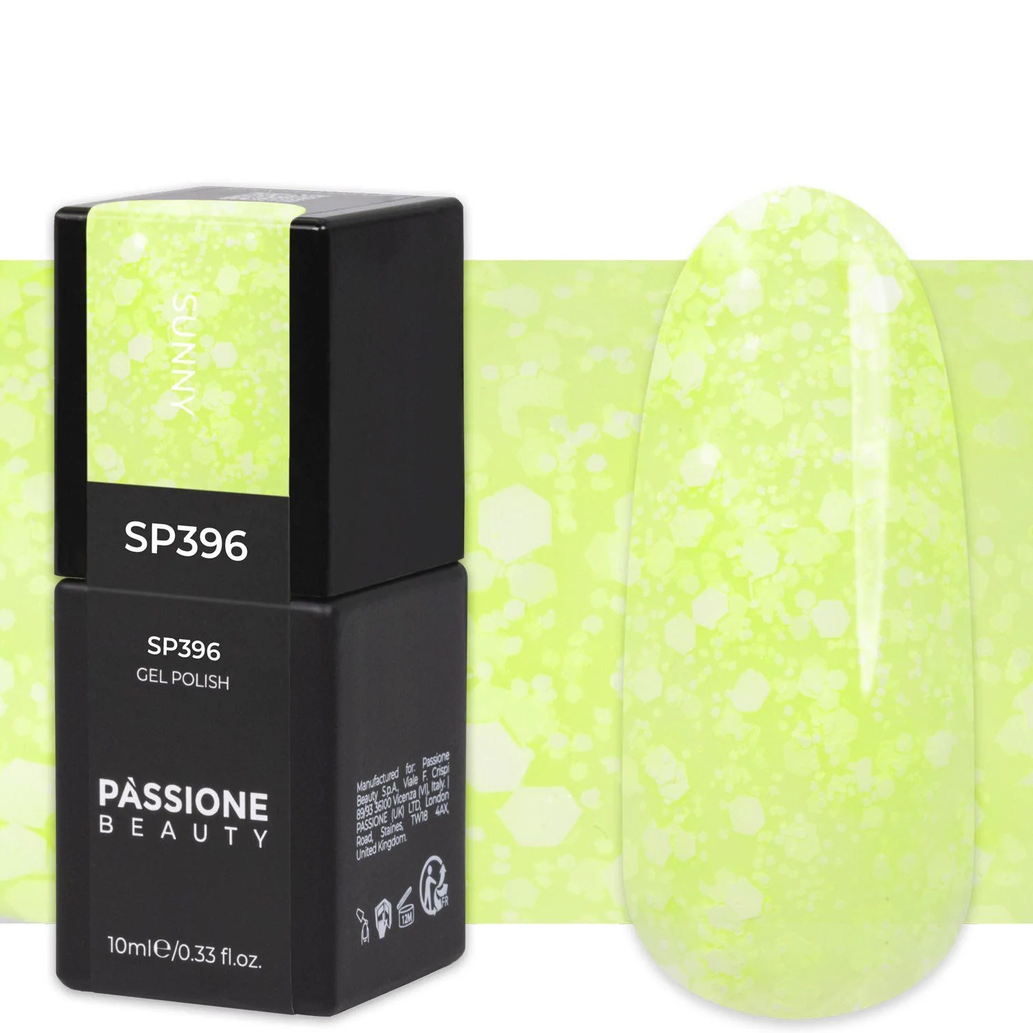 Gel Nail Polish GP396 Sunny  - Neon Yellow Gel Polish with white sequins