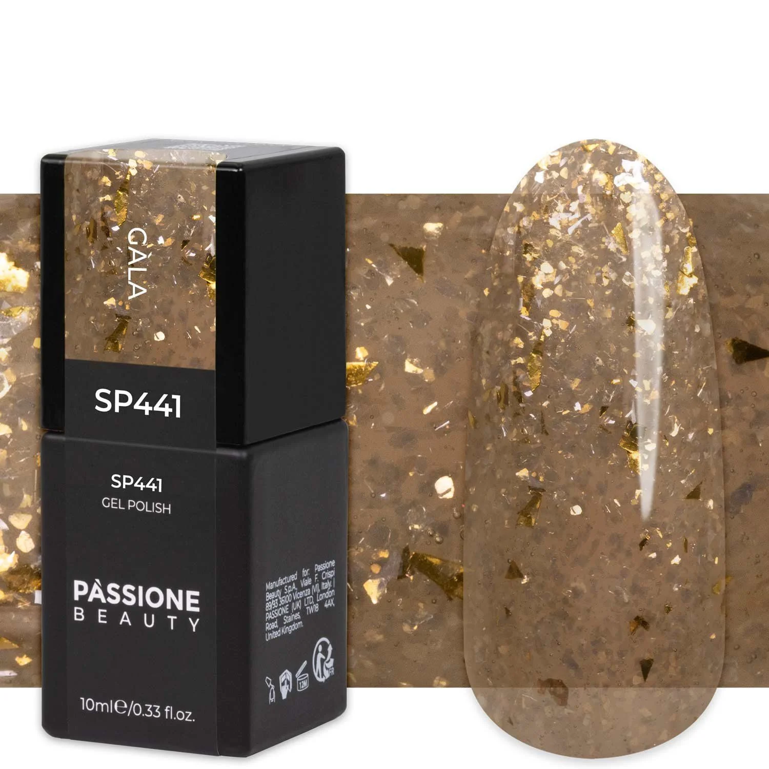 Gel Nail Polish GP441 Gàla - Semi-transparent Brown Gel Polish with gold-pearl flakes