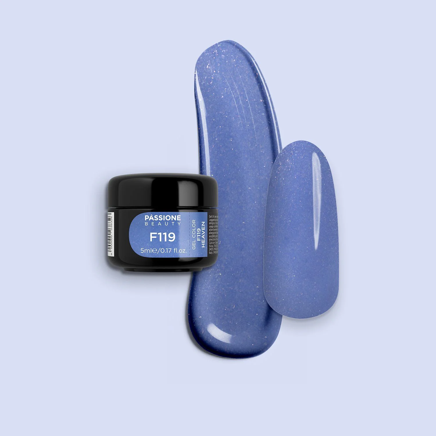 Gel colour F119 Heaven - Self-sealing cel colour denim blue with pearly effect