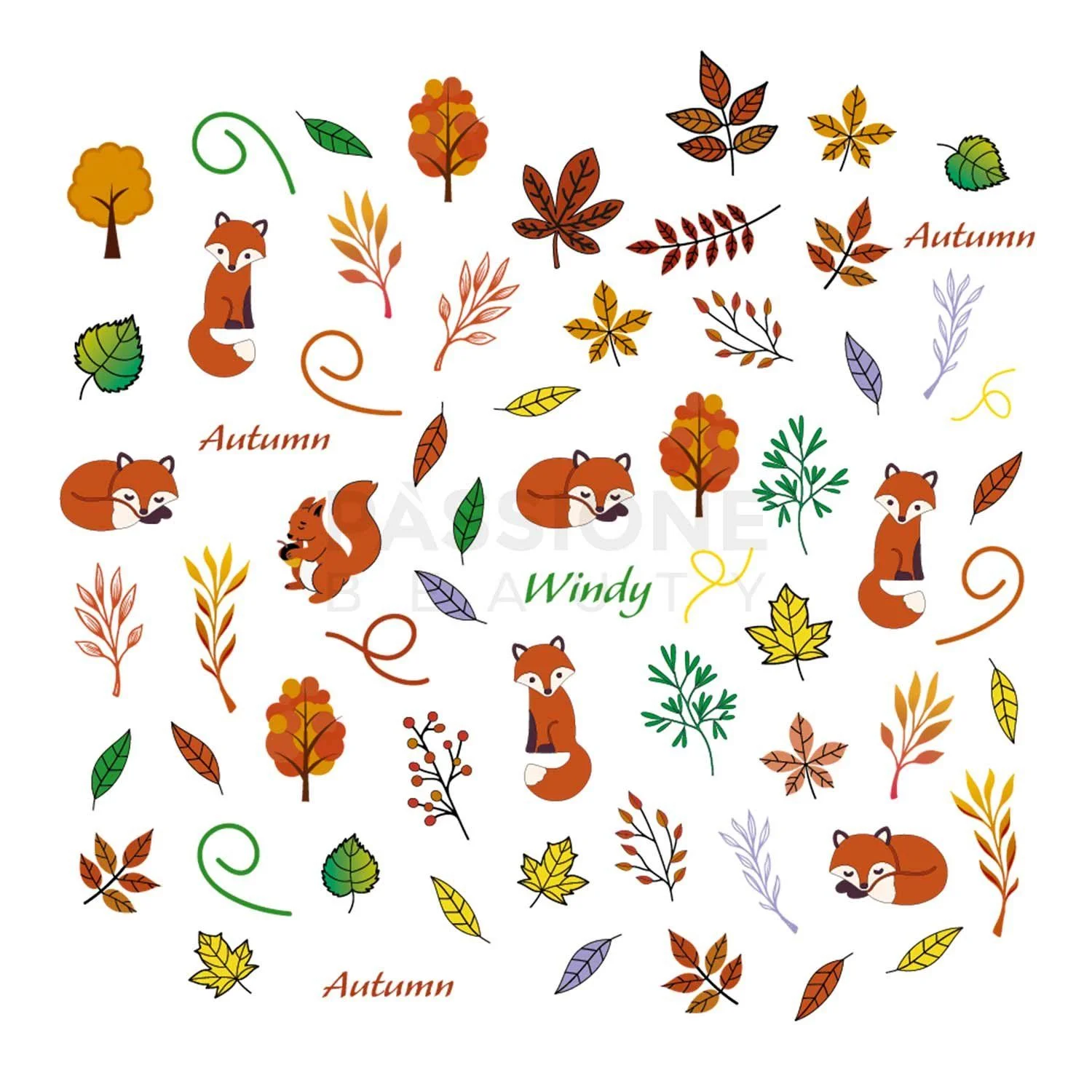Foxy Lady - Stickers - Autumn nail art sticker, foxes and leaves - detail 1