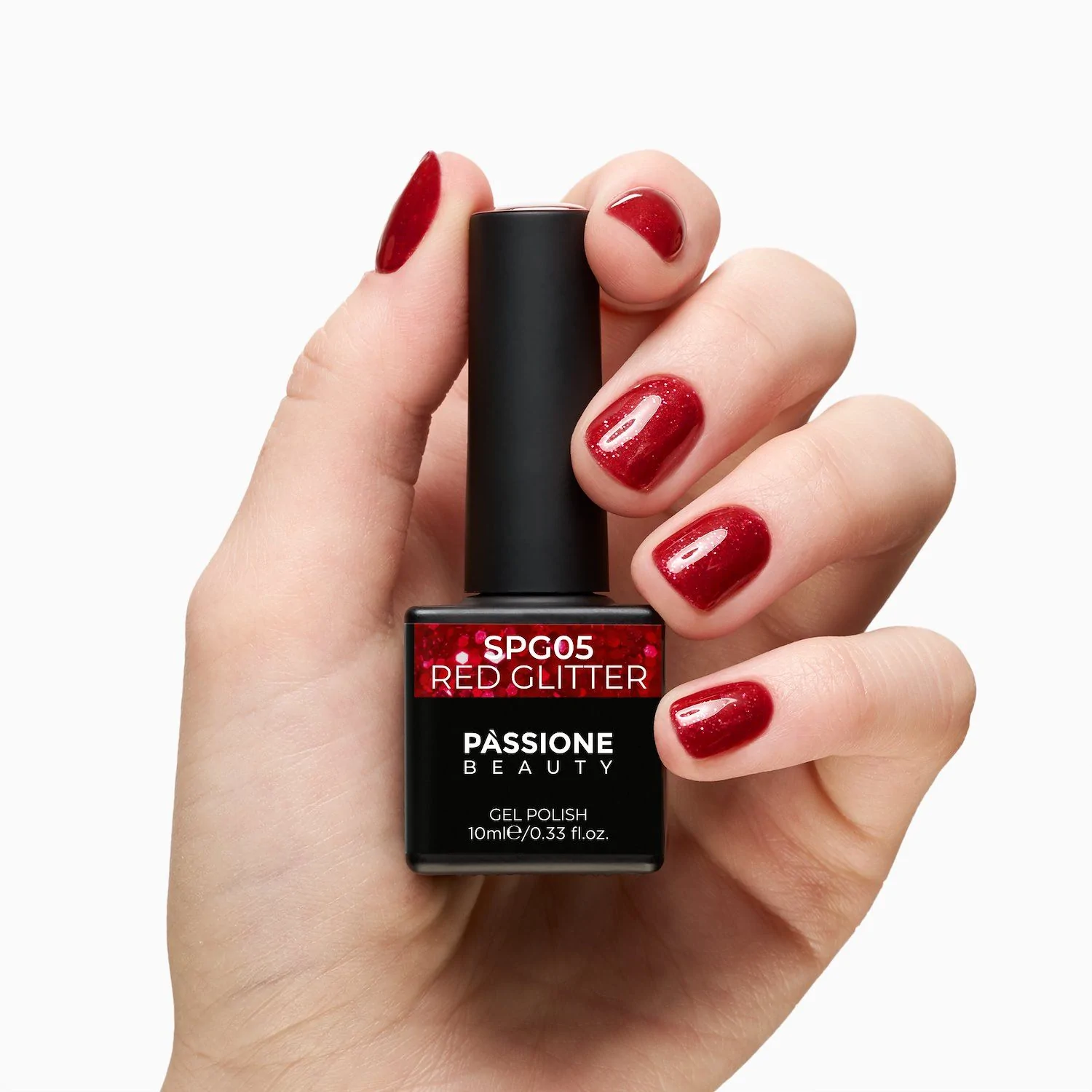 Gel Polish GPG05 Red Glitter - GPG05 Red gel polish, red with micro glitter - detail 2