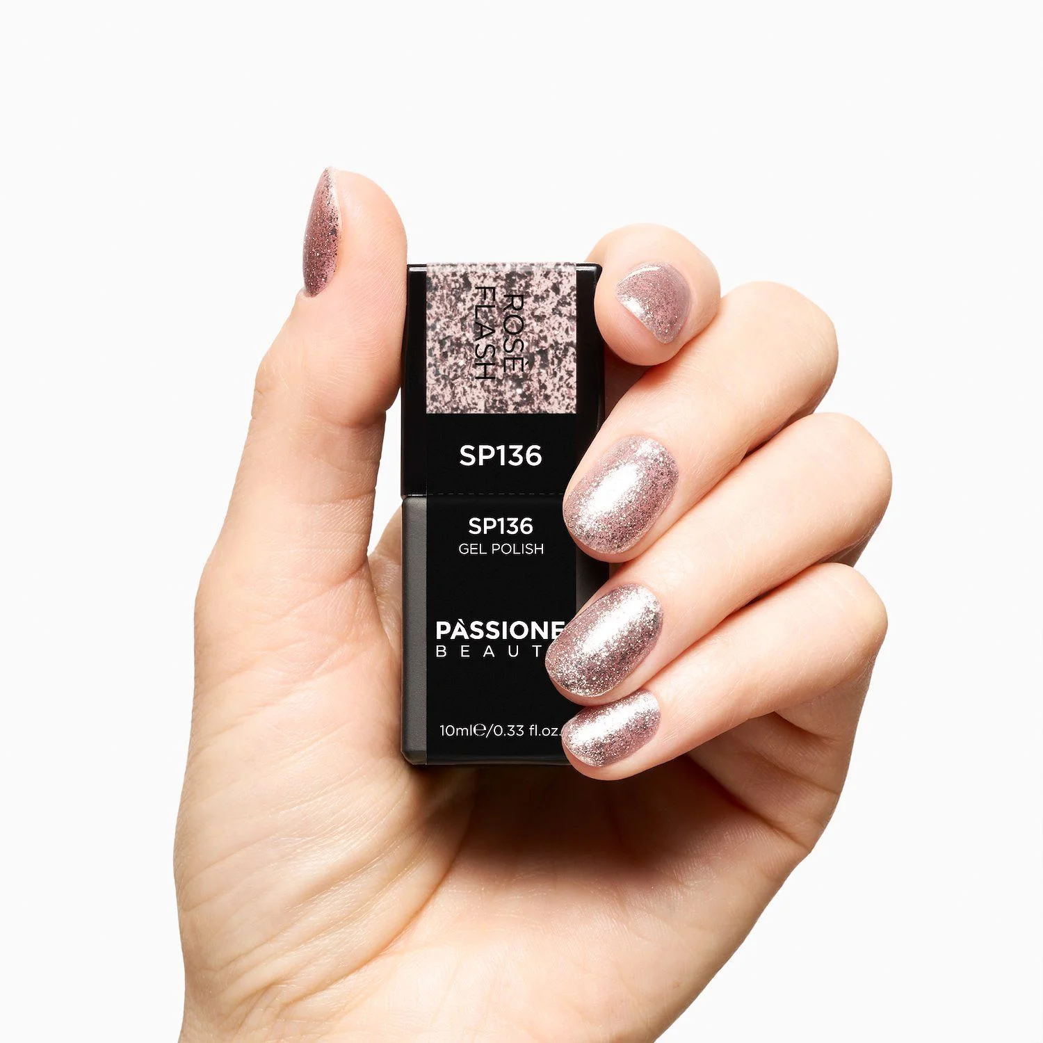 Gel Nail Polish SP136 Rosé Flash - Rose Gold Gel Polish with Pink Micro-glitter and Silver Flakes - detail 1