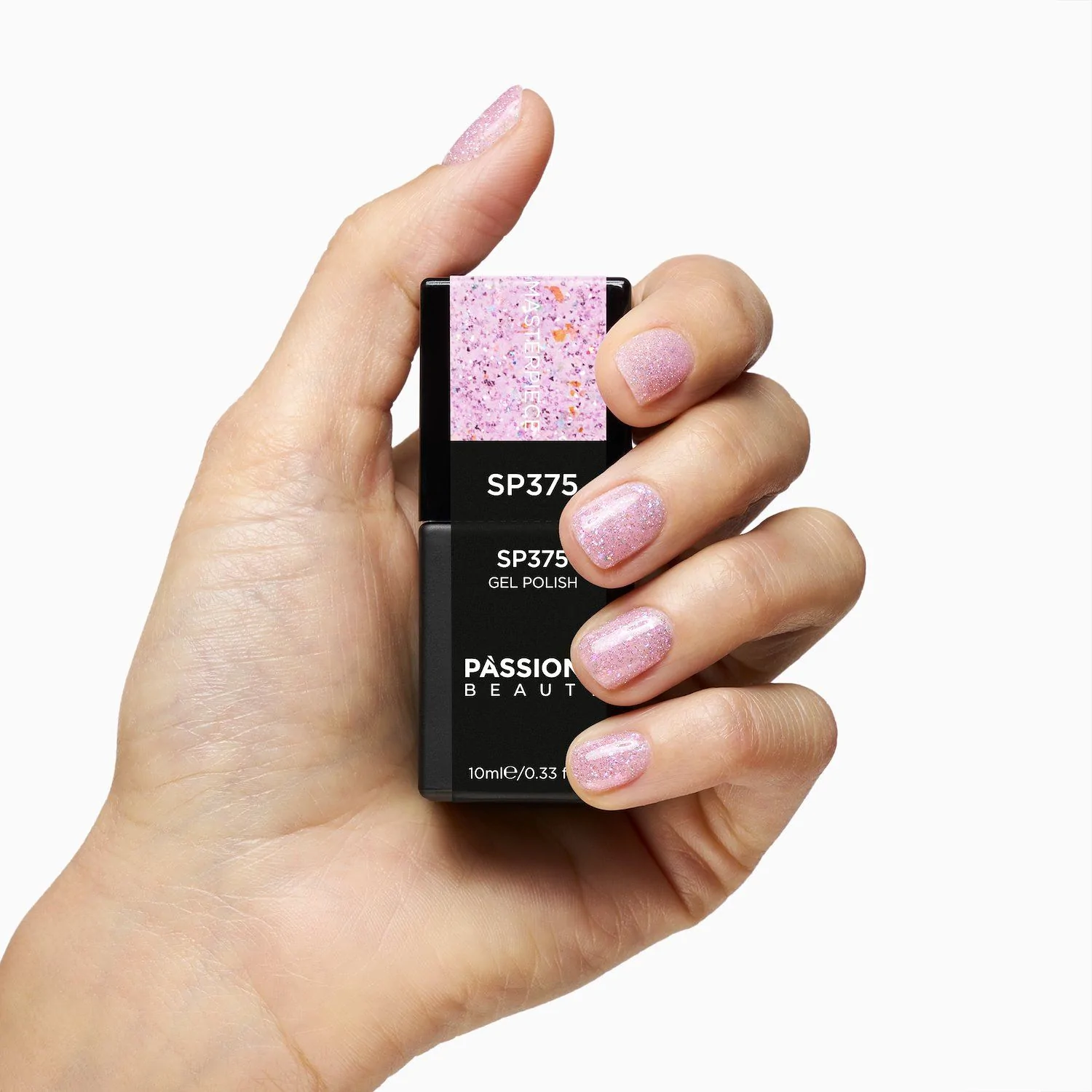 UV-Nagellack SP375 Masterpiece - UV-Nagellack Rosa Transparent mit rosa, lila und goldenen Micro-Glitzern und Flakes - Detail 3