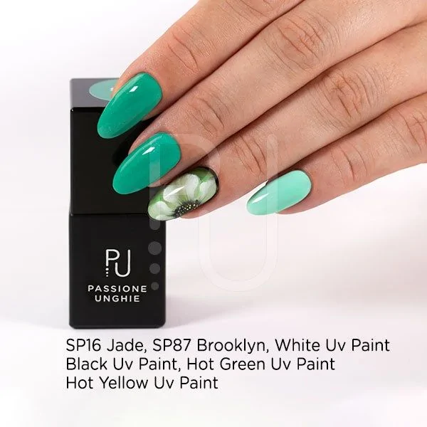 Gel Nail Polish GP16 Jade  - Jade Green Self-Sealing Gel Polish with micro glitter - detail 1